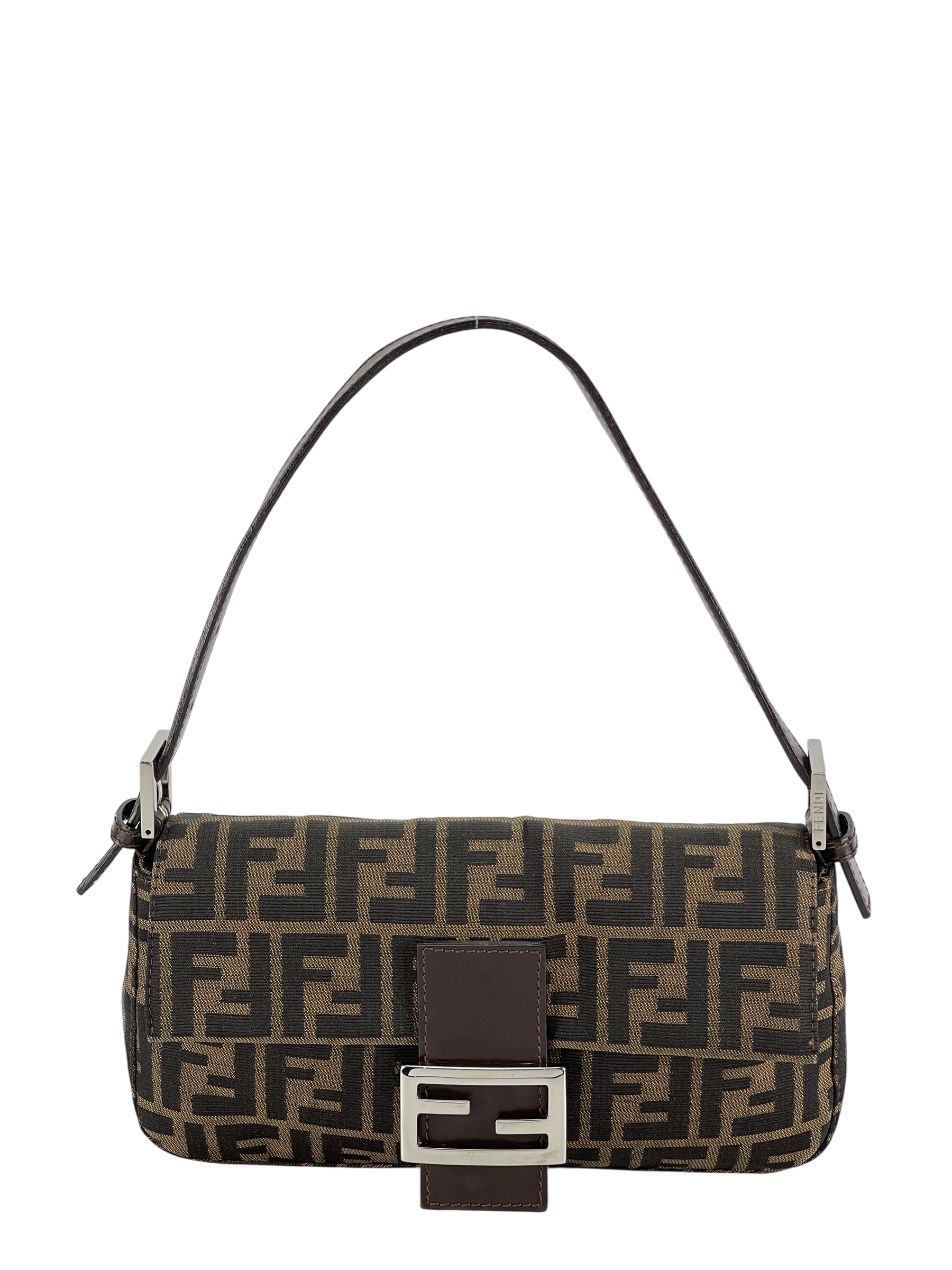 FENDI - Brown Zucca Baguette Handbag Silver Hardware