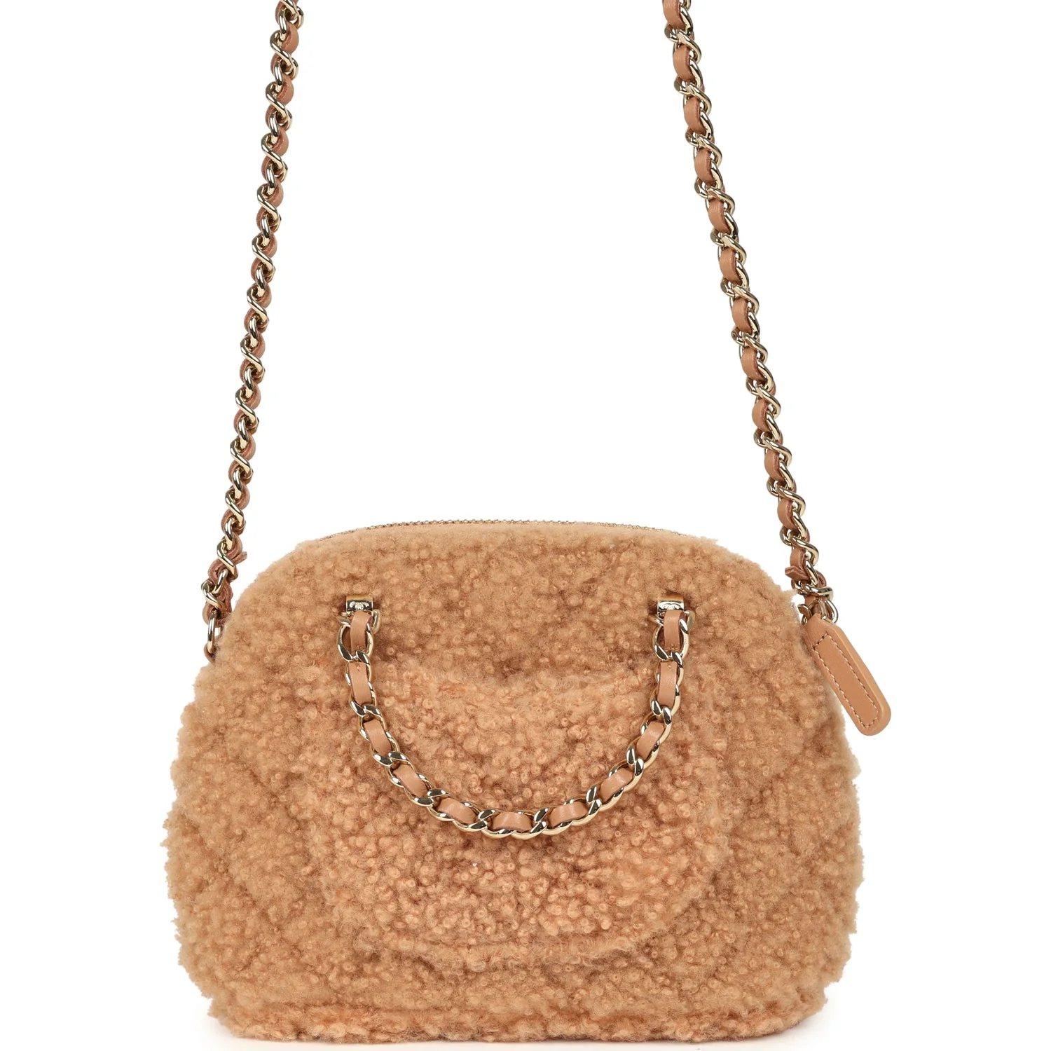 Chanel Small Coco Crossbody Bag Light Brown Shearling Light Gold Hardware