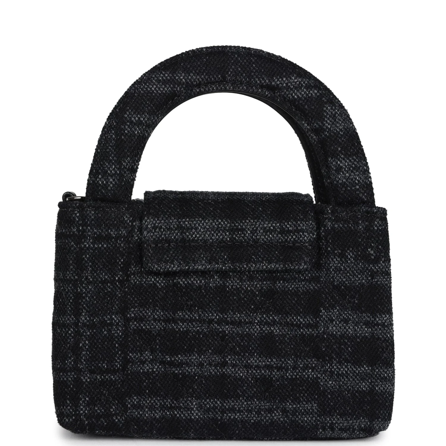 Chanel Nano Kelly Shopper Black and Grey Printed Denim Ruthenium Hardware