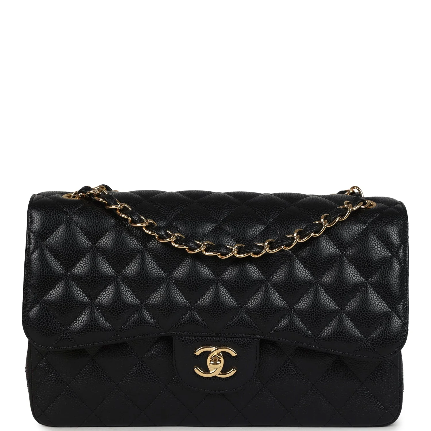 Pre-owned Chanel Jumbo Classic Double Flap Bag Black Caviar Gold Hardware