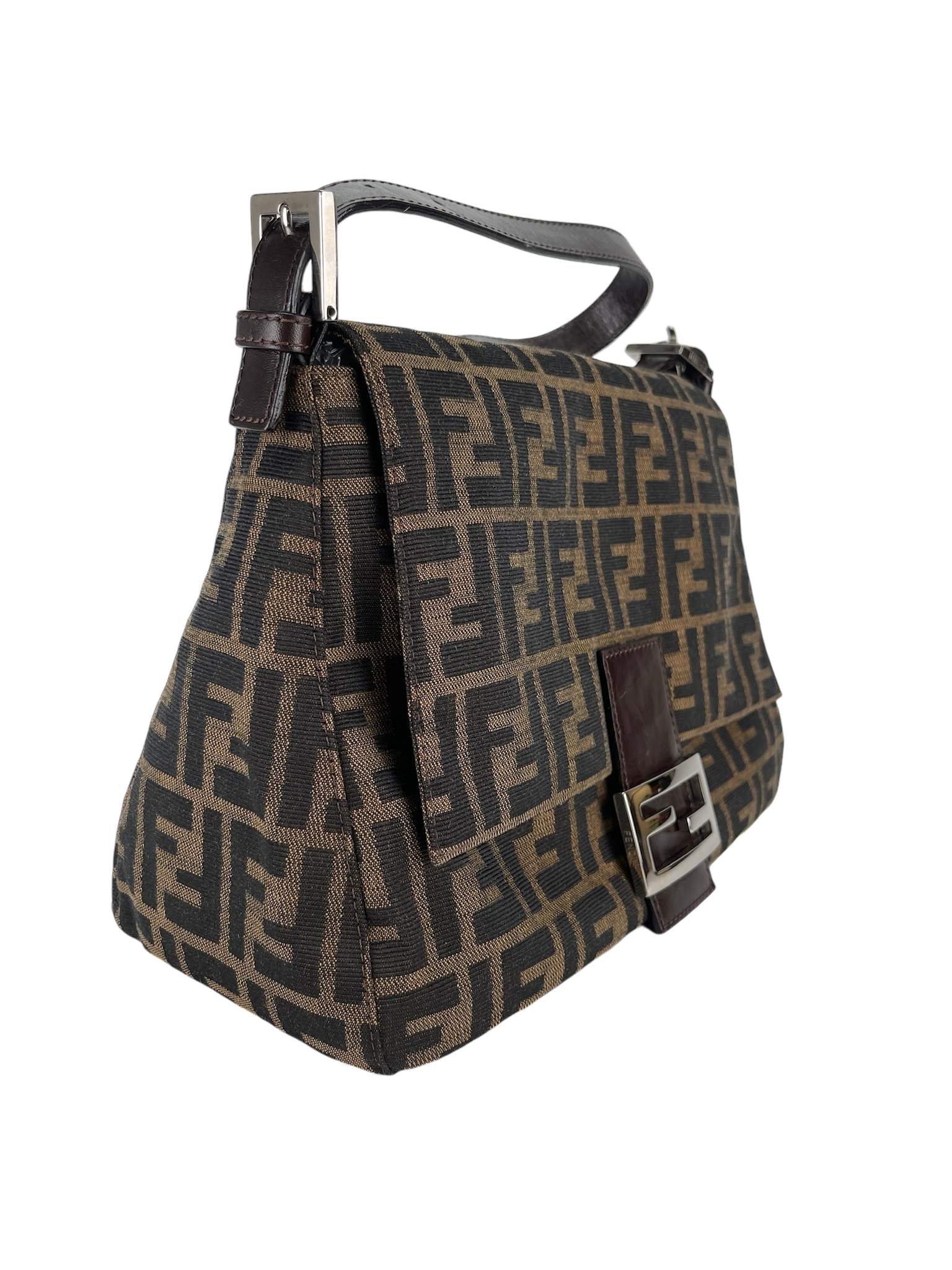 FENDI - Brown Zucca Mamma Baguette Handbag Silver Hardware