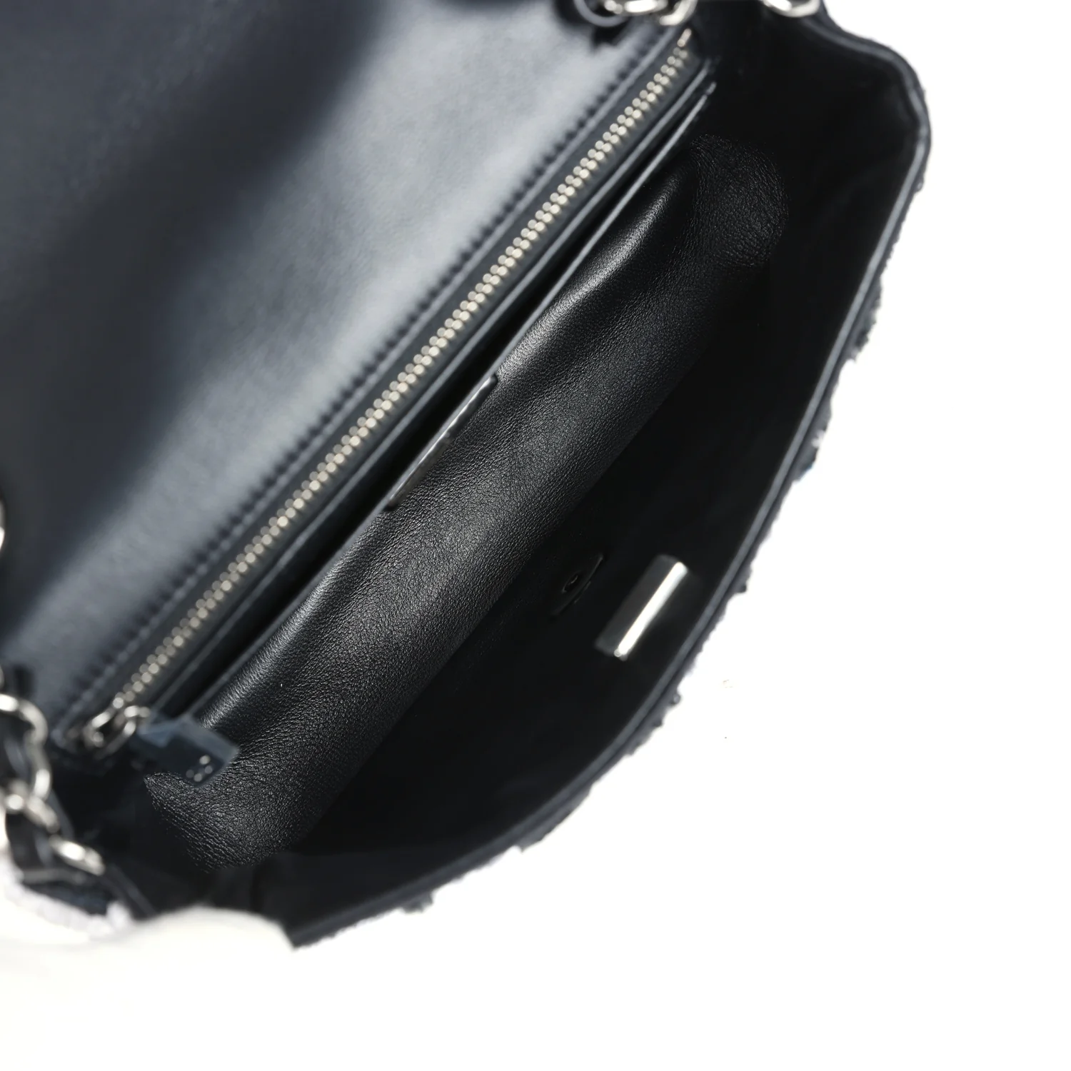 Chanel Mini Rectangular Flower Flap Bag Black, Navy and White Sequin Ruthenium Hardware