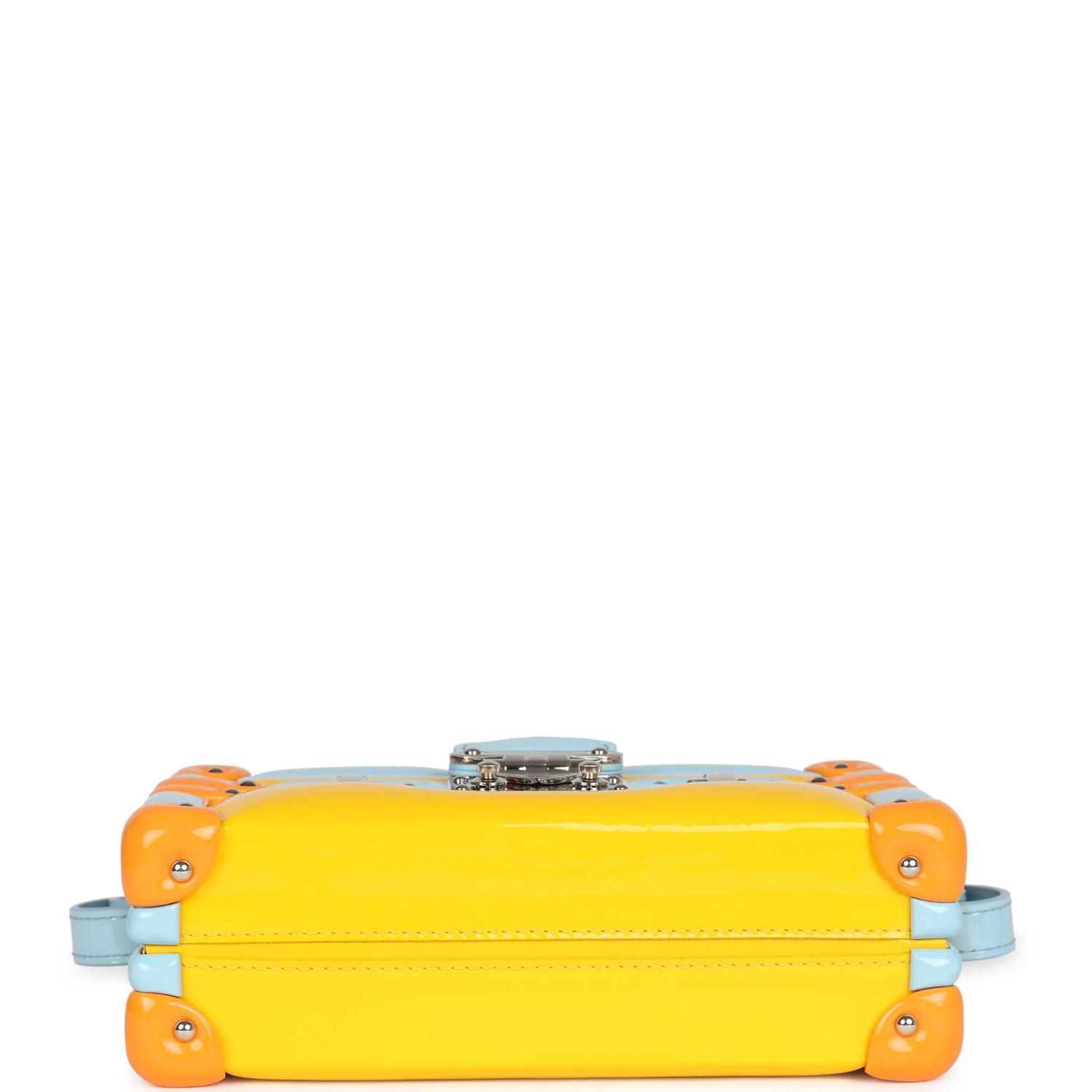 Louis Vuitton Petite Malle Handbag Light Blue & Yellow Glossy Calfskin Silver Hardware