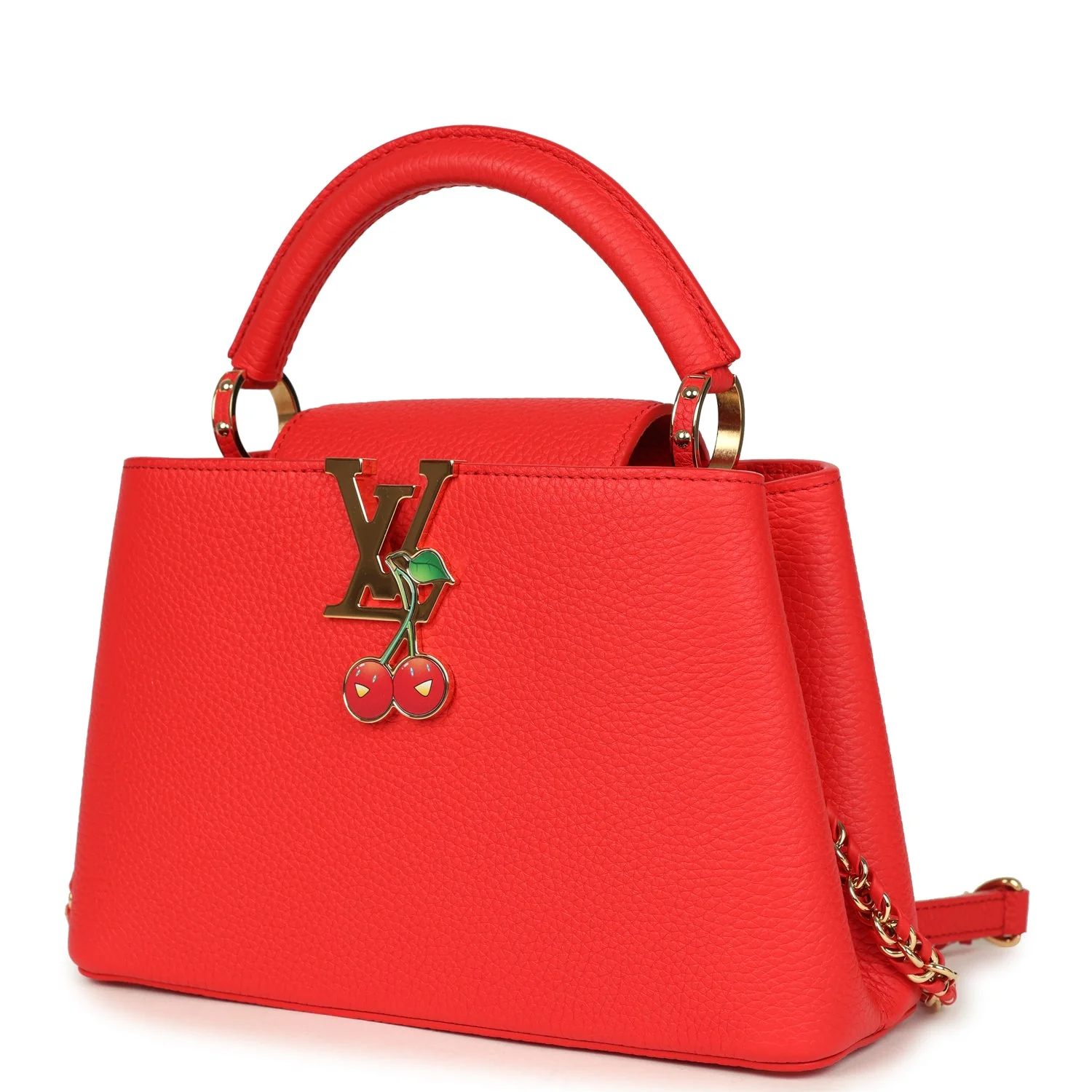 Louis Vuitton X Takashi Murakami Cherry Capucines BB Red Taurillon Leather Gold Hardware