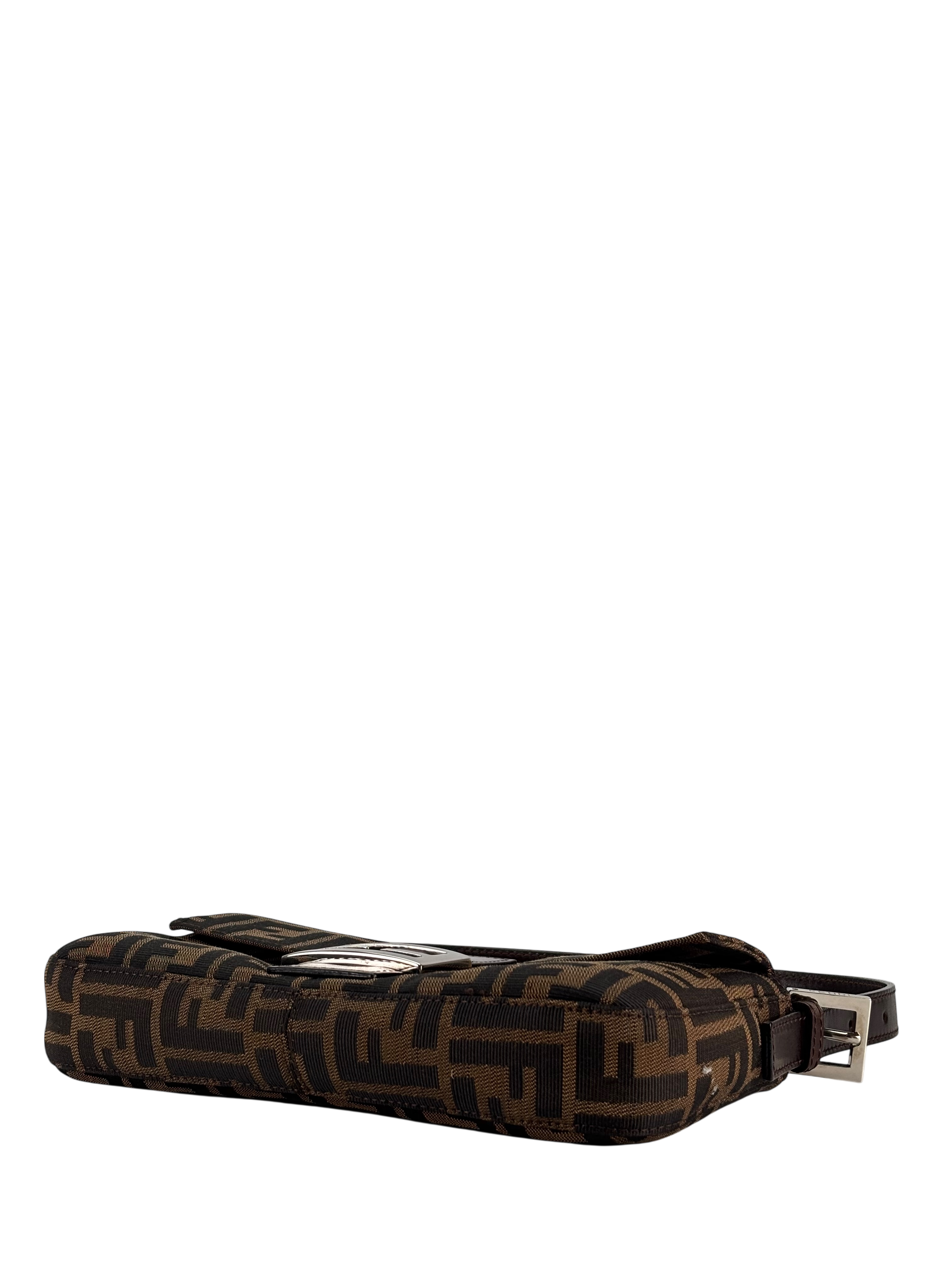 FENDI - Brown Canvas Baguette Handbag Silver Hardware