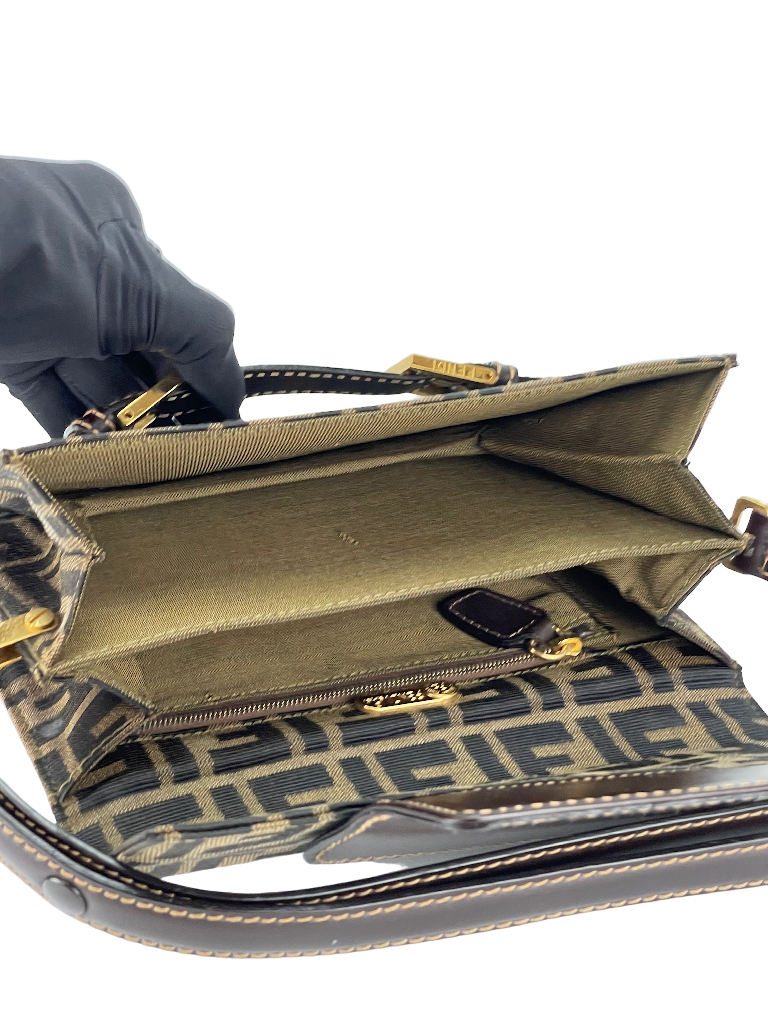 FENDI - Brown Zucca Belt Motif Shoulder Bag