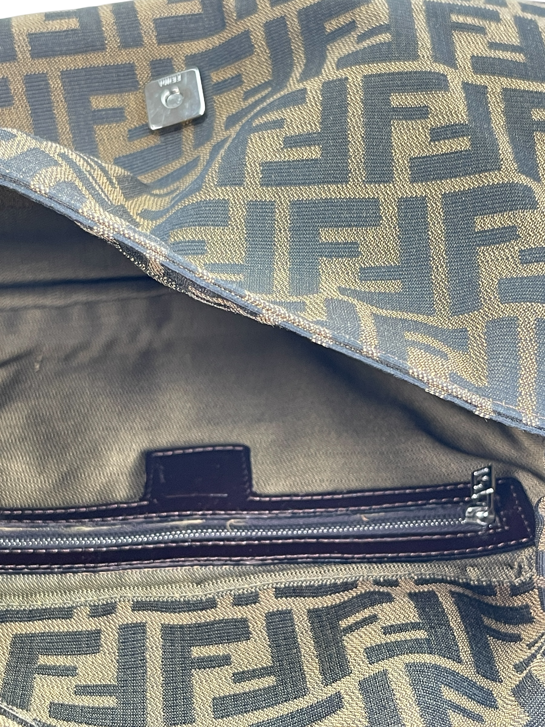 FENDI - Brown Zucca Mamma Baguette Handbag Silver Hardware