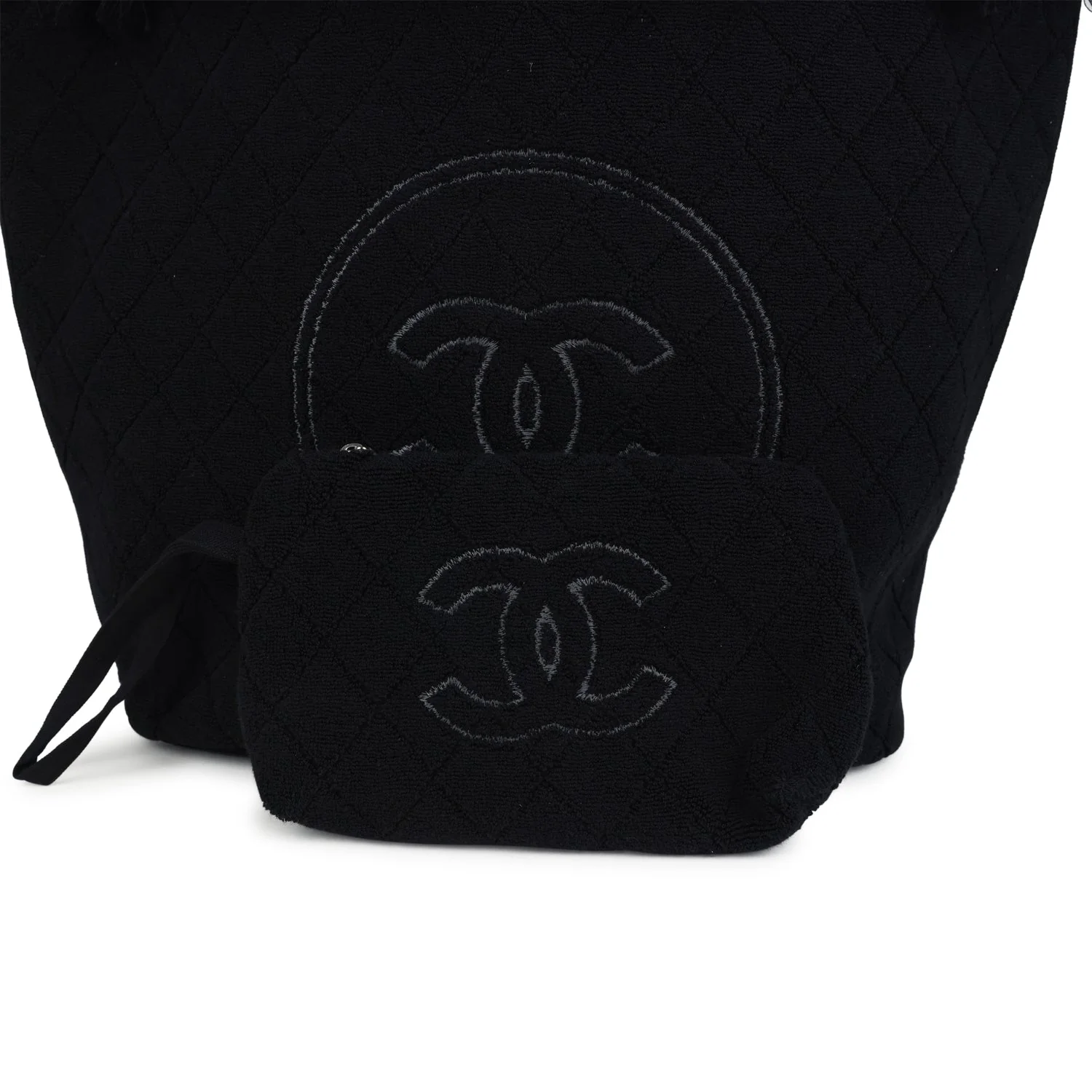 Chanel Coco Beach Tote Bag & Towel Set Black Terry Cloth