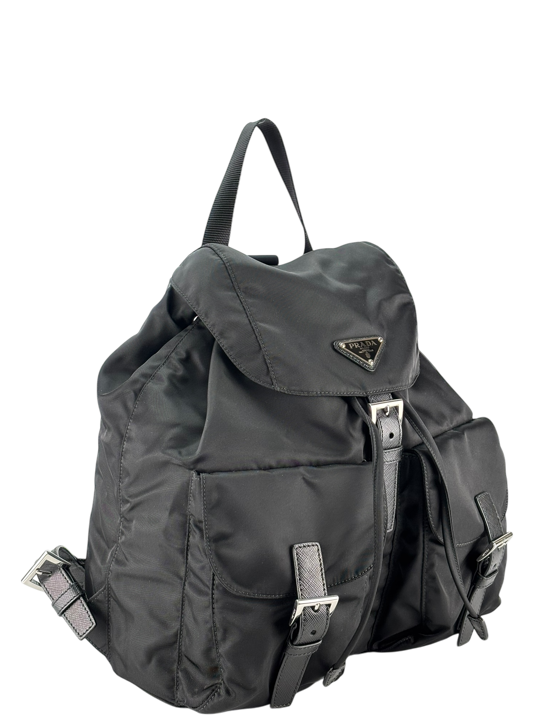 PRADA - Tessuto Nylon Soft Calfskin Medium Backpack Black