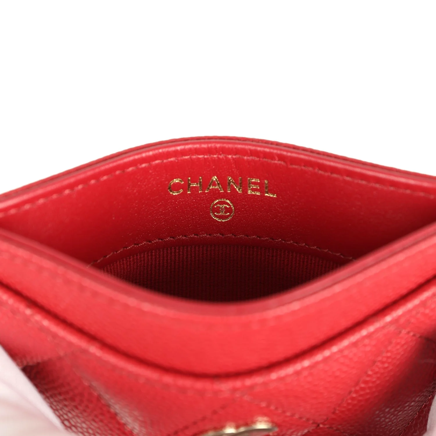 Chanel Classic Card Holder Wallet Red Shiny Caviar Light Gold Hardware
