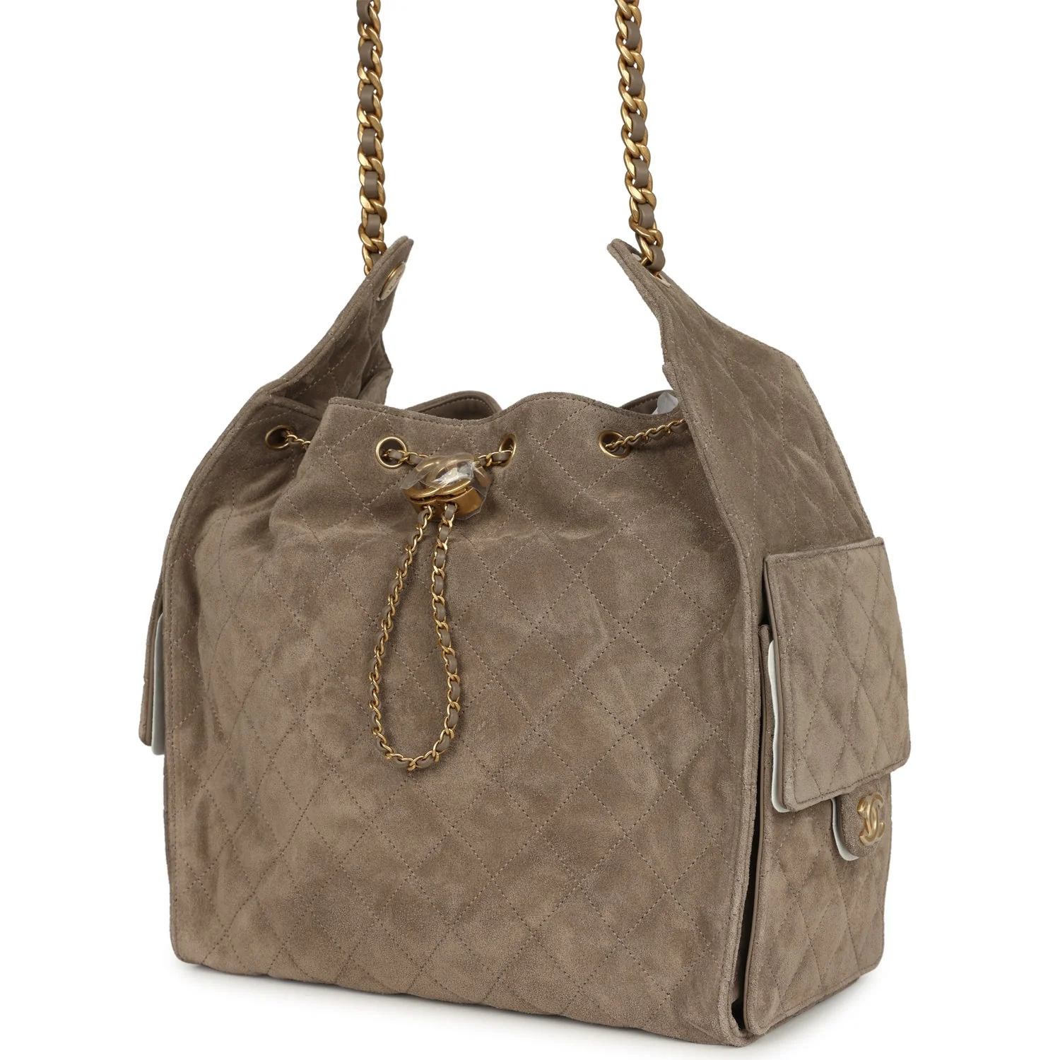 Chanel Medium 25 Hobo Bag Dark Grey Suede Antique Gold Hardware