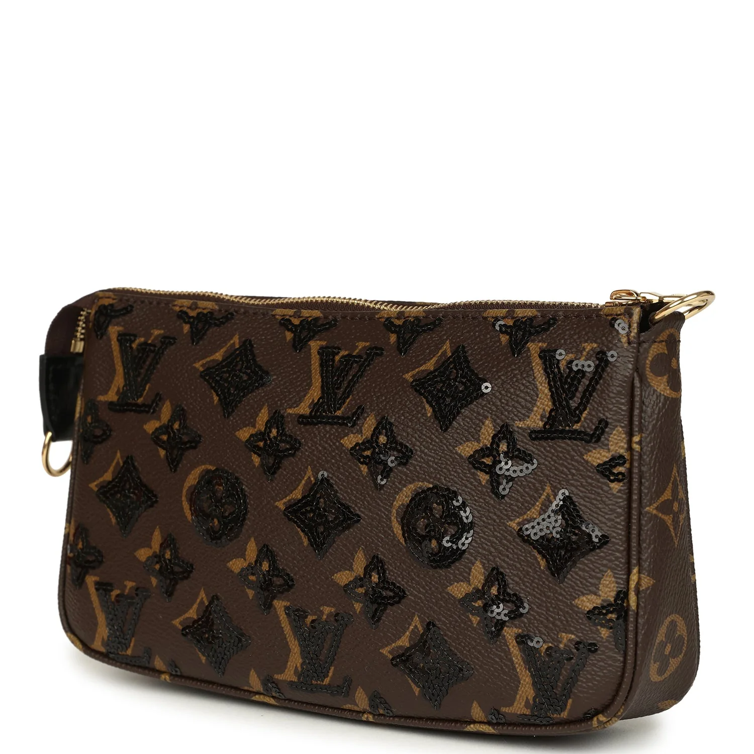 Louis Vuitton Pochette Accessories Black and Brown Monogram Sequin Gold Hardware