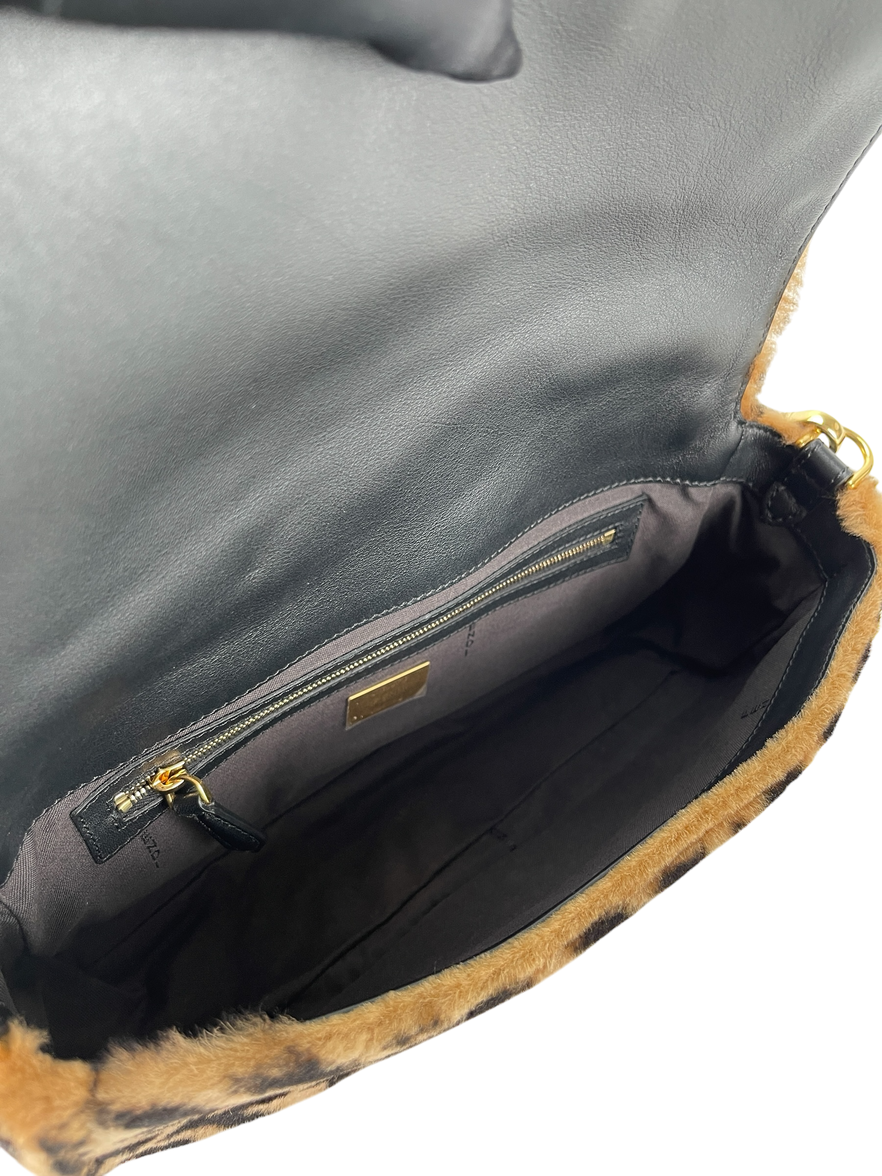 FENDI - Baguette Shoulder Bag Brown Zucca Shearling and Leather