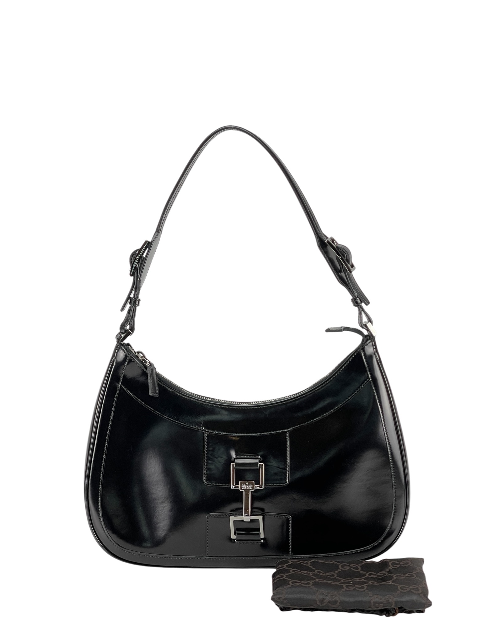 GUCCI - Black patent leather Fastener Jackie Shoulder Bag