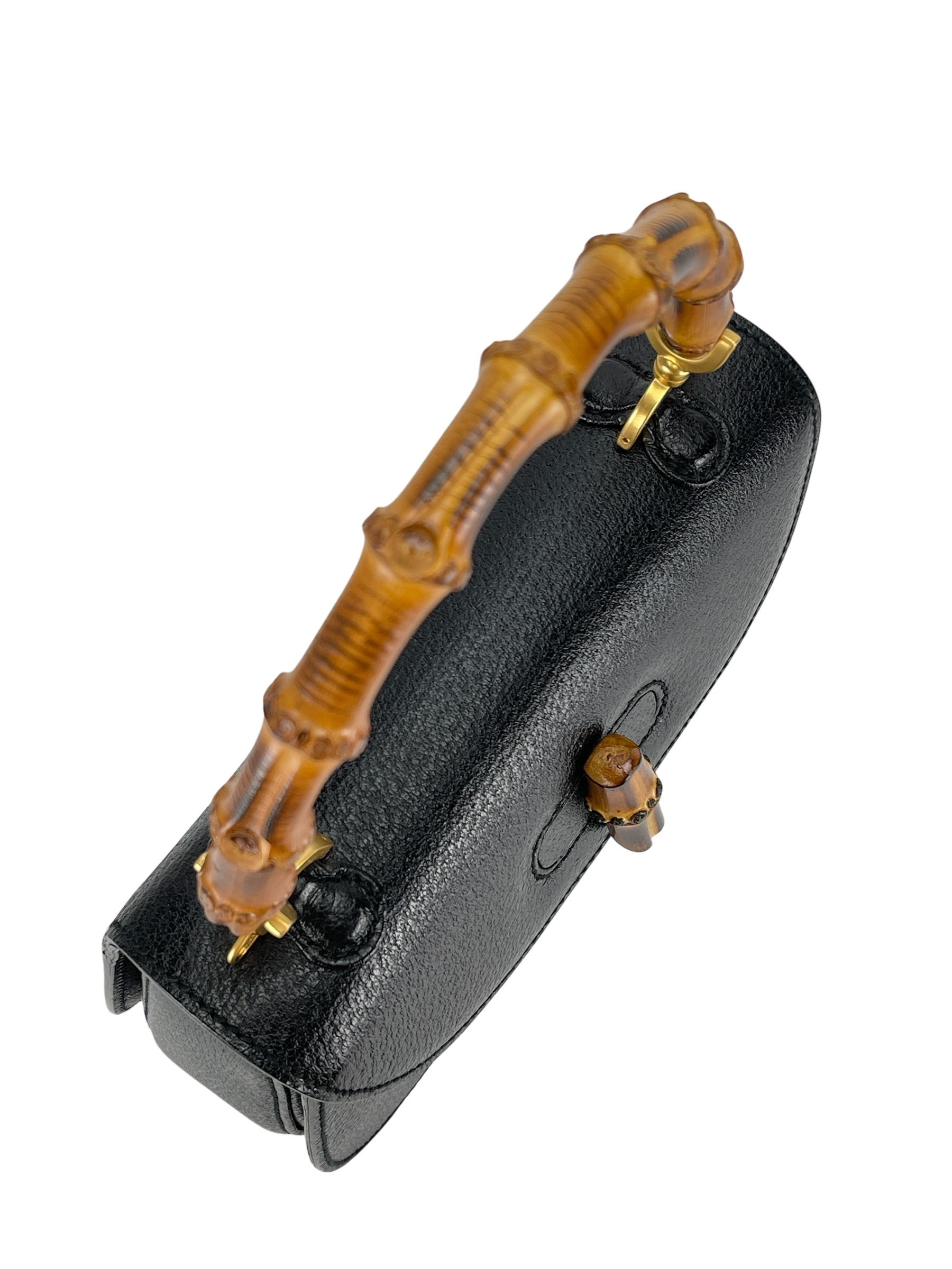 GUCCI - Black 2way Smalll Leather Bamboo Handbag