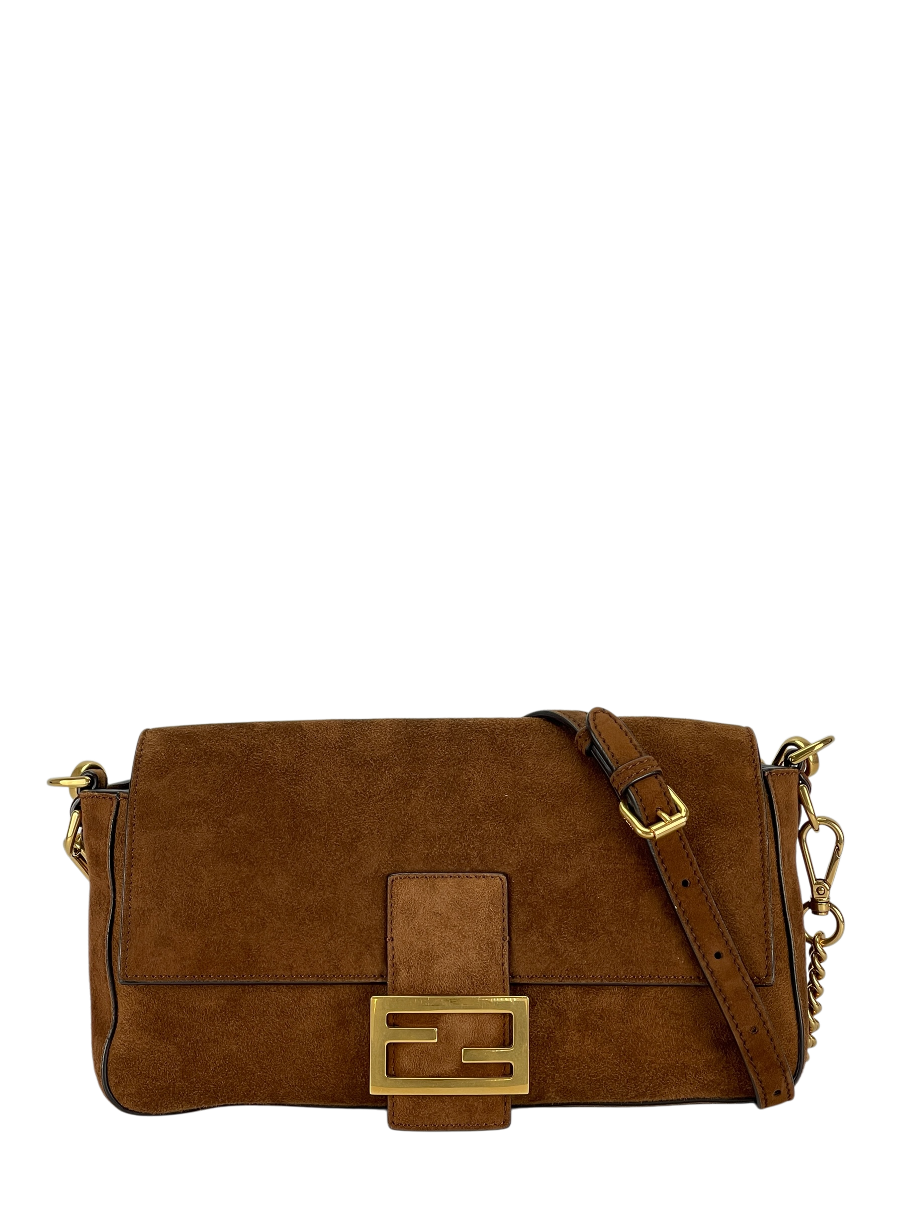 FENDI - Brown Suede Baguette Bag