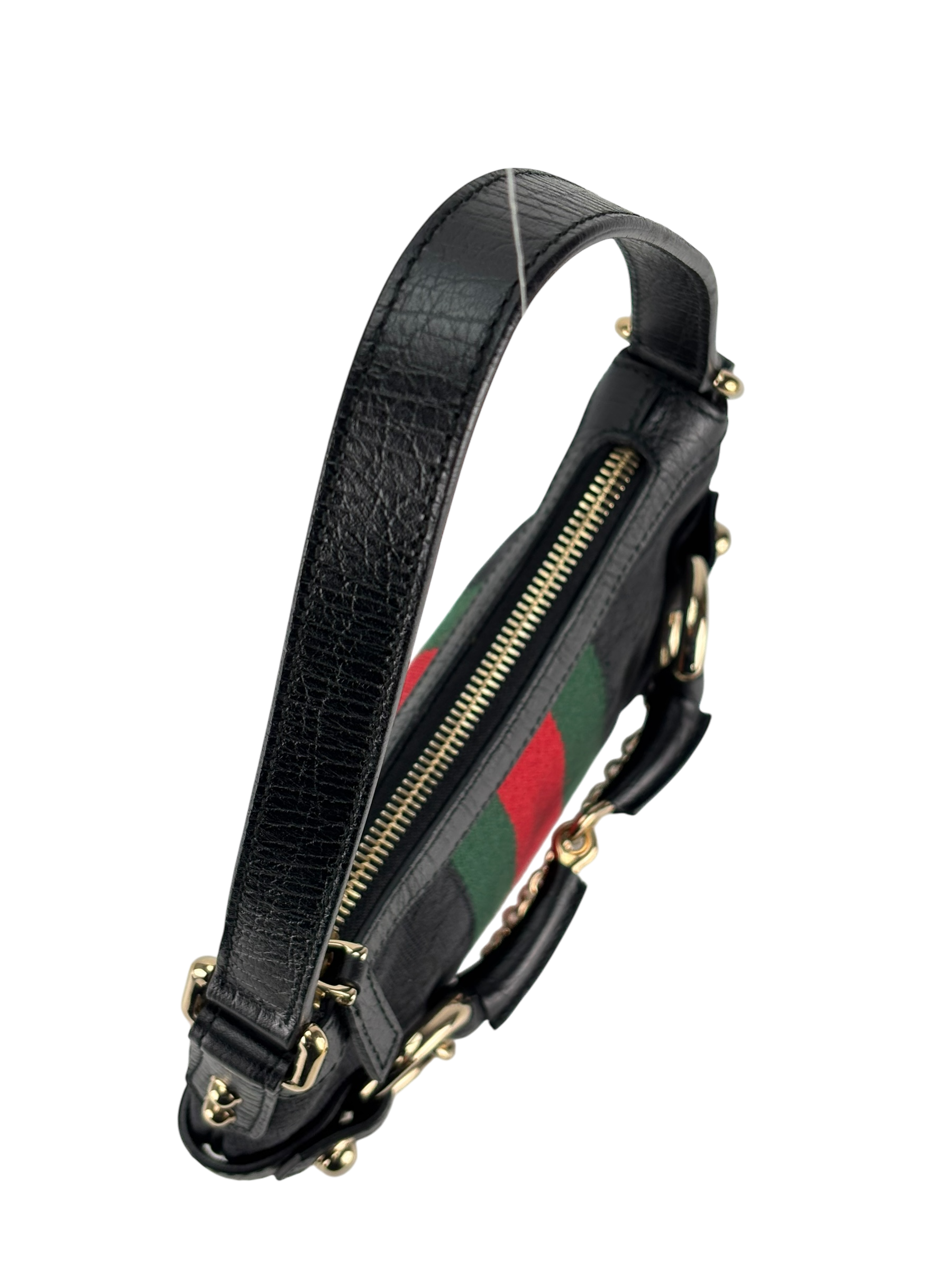 GUCCI - Black GG Monogram Small Horsebit Handbag