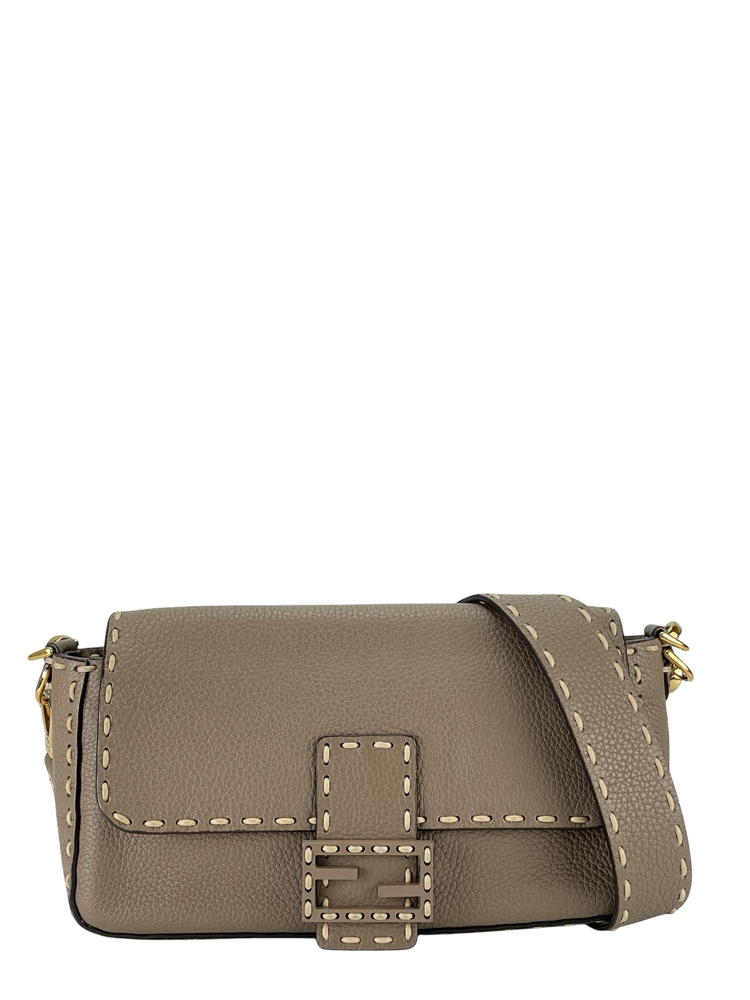 FENDI - Calfskin Granata Print Macro Stitchings Baguette Truffle