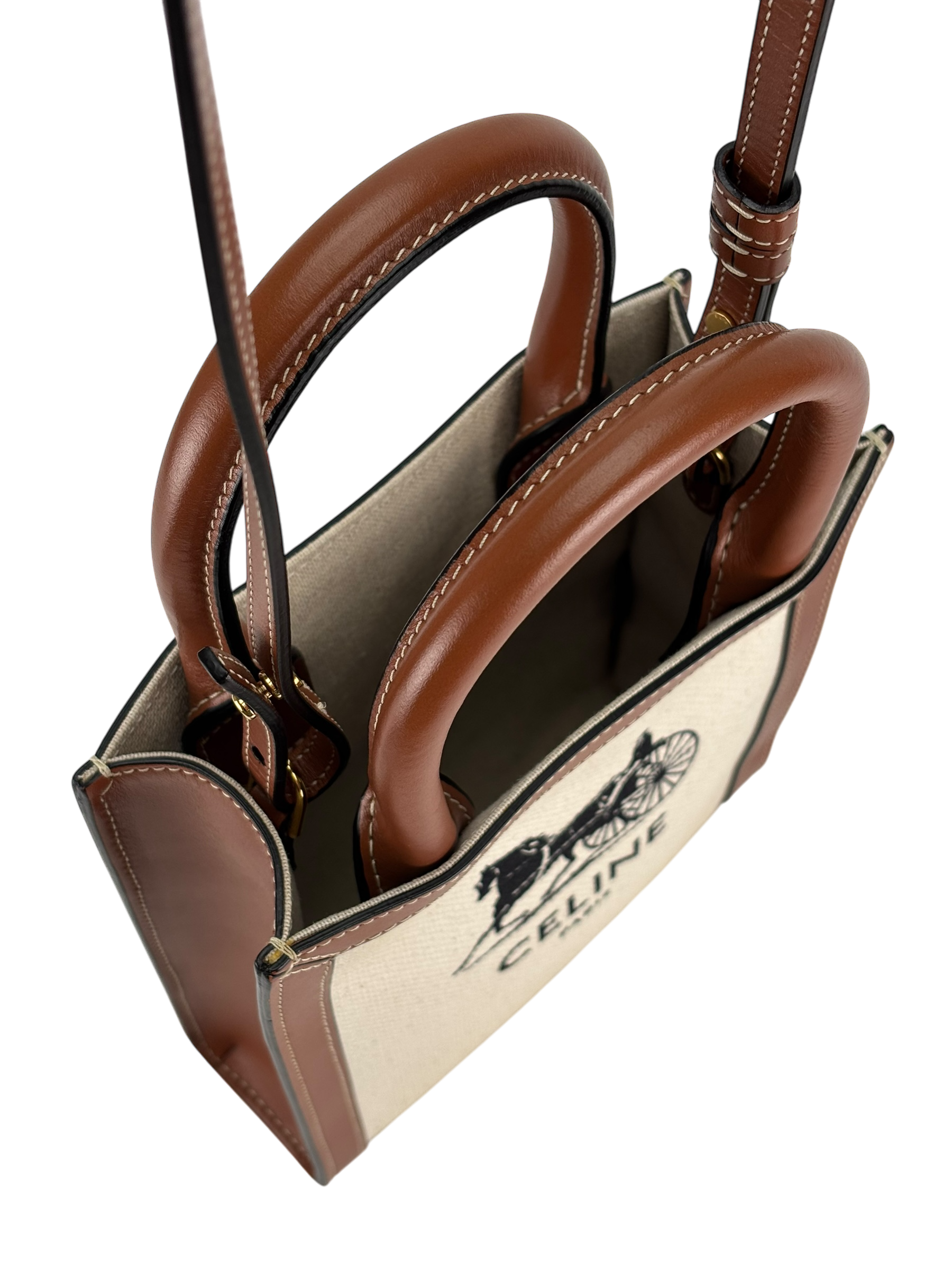 CELINE - Mini Natural Brown Sulky Print Canvas Shoulder Bag