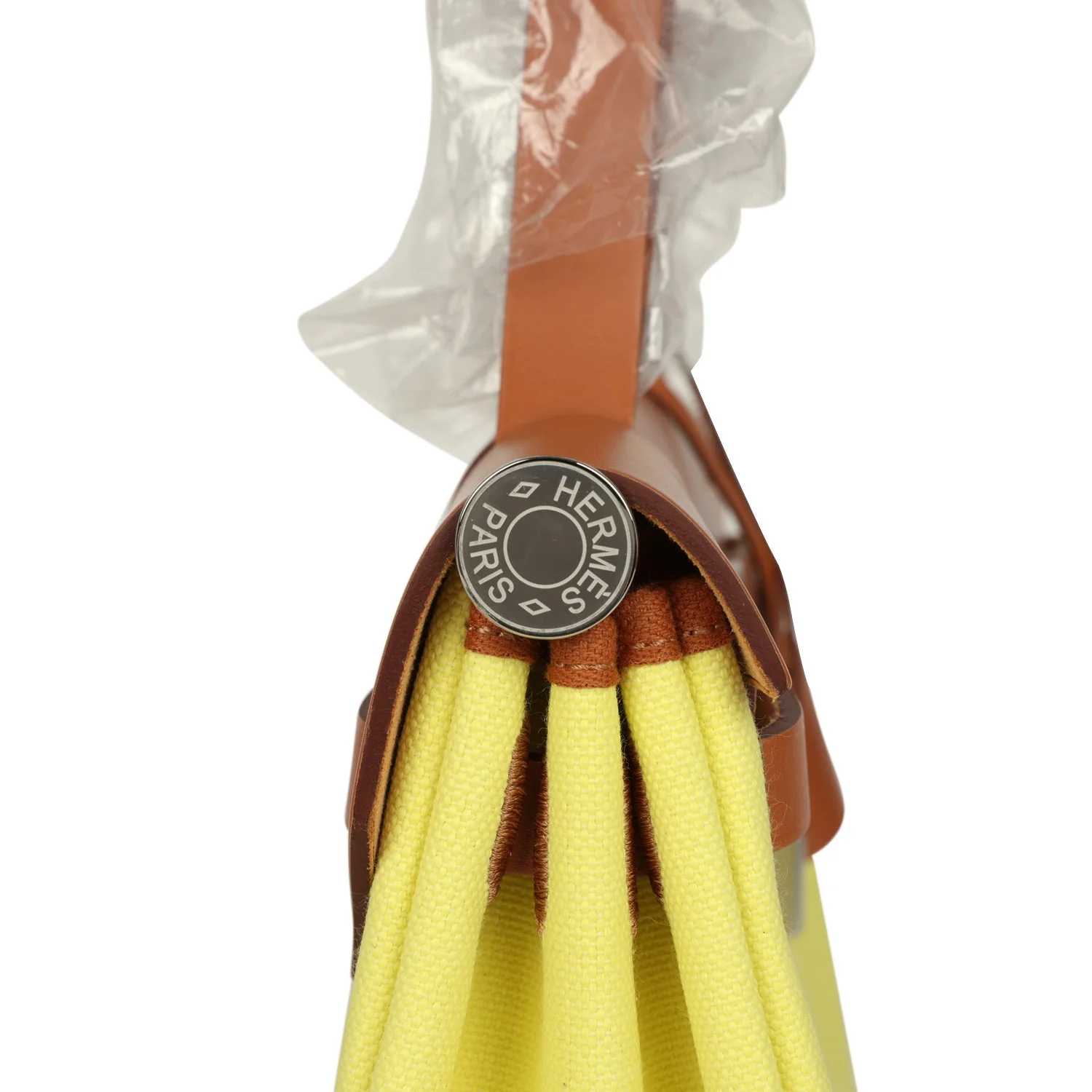 Hermes Herbag Zip PM 31 Jaune Citron Toile H Canvas and Fauve Vache Hunter Palladium Hardware