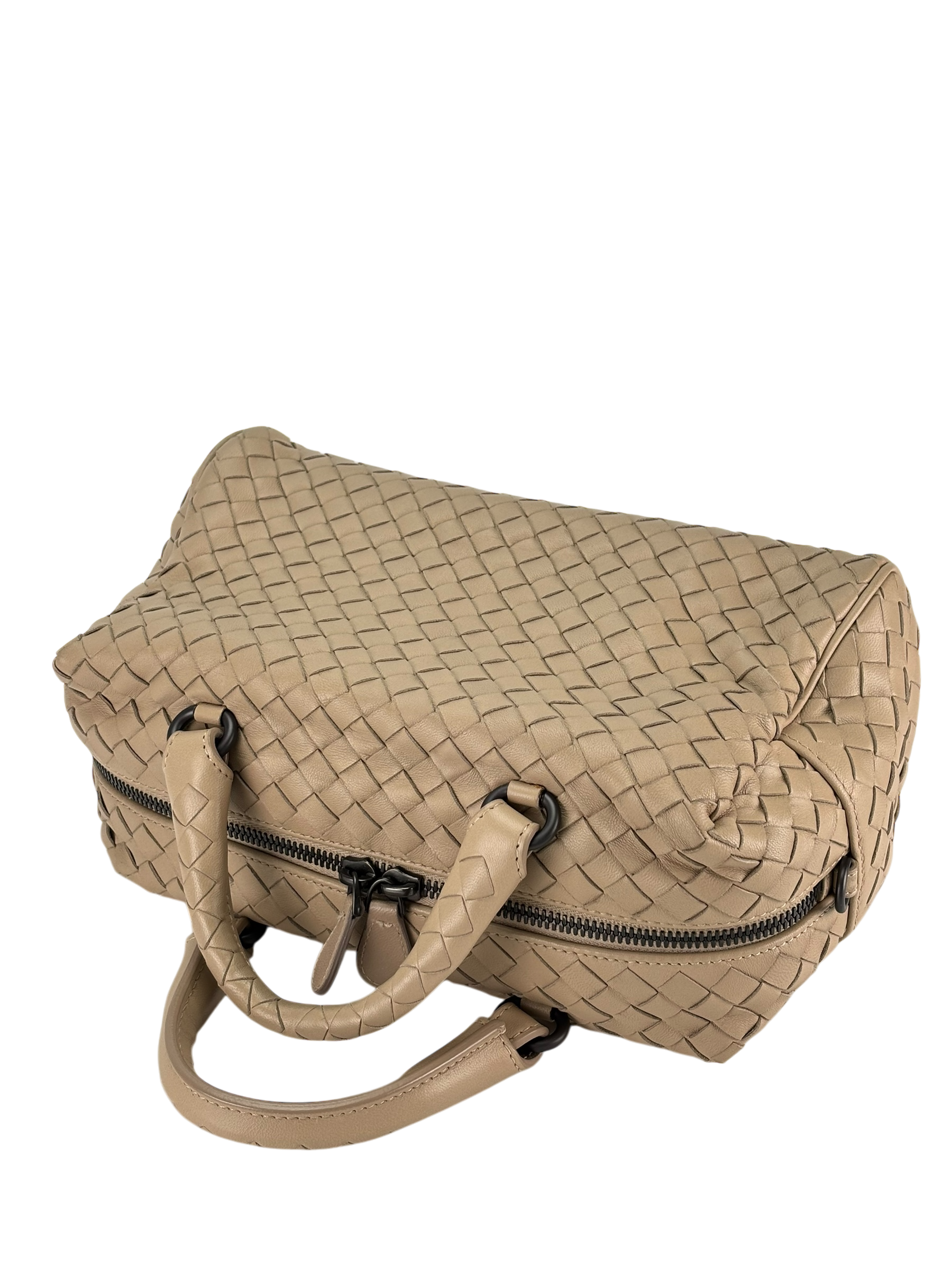 BOTTEGA VENETA - Beige Veneta Intrecciato Leather Boston Bag