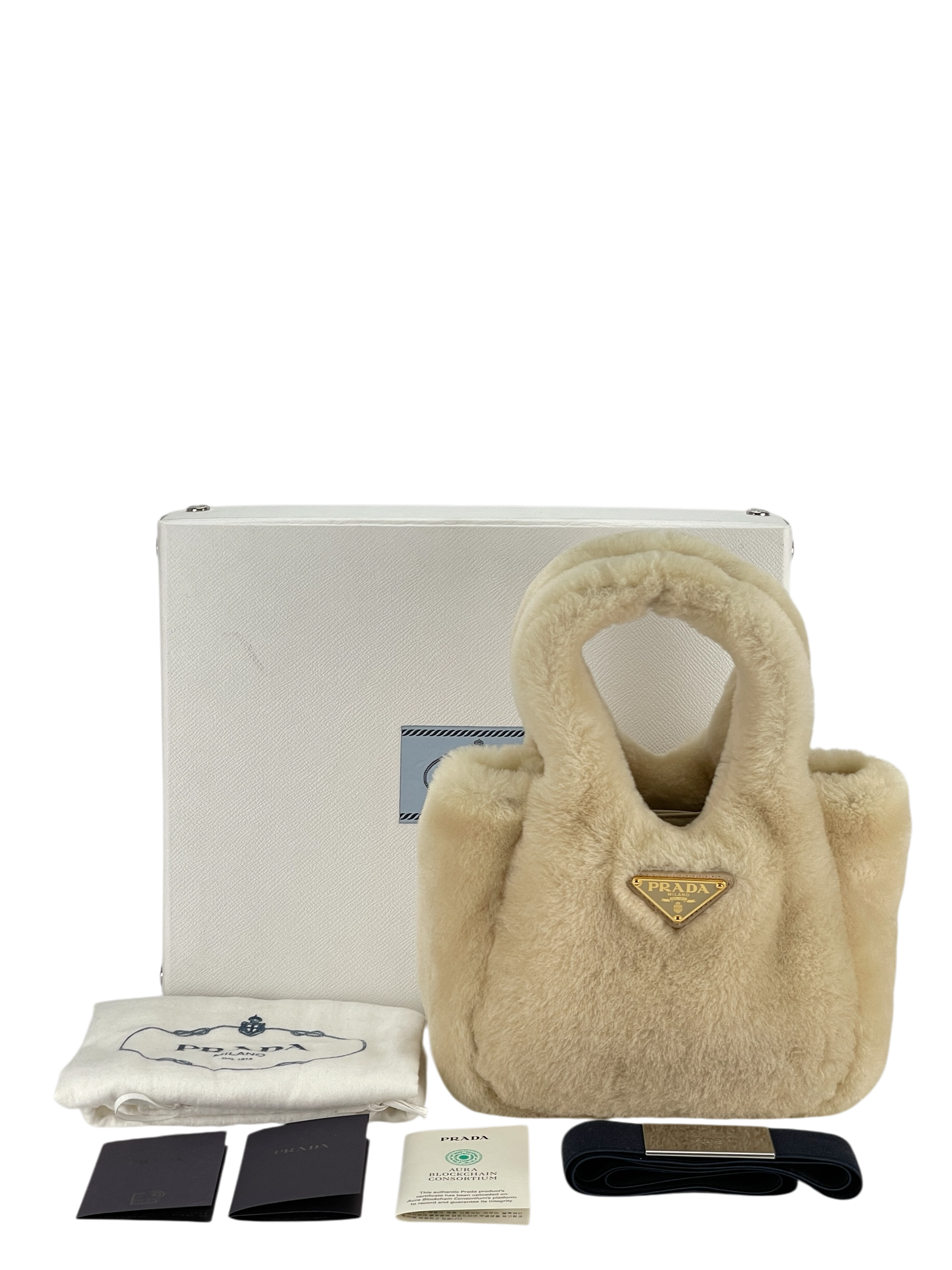 PRADA - White Wool Bucket Bag Handbag