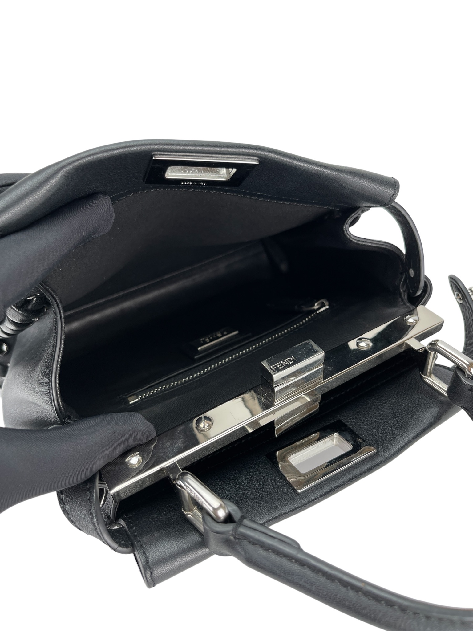 FENDI - Peekaboo Mini Black Leather Bag Sliver hardware