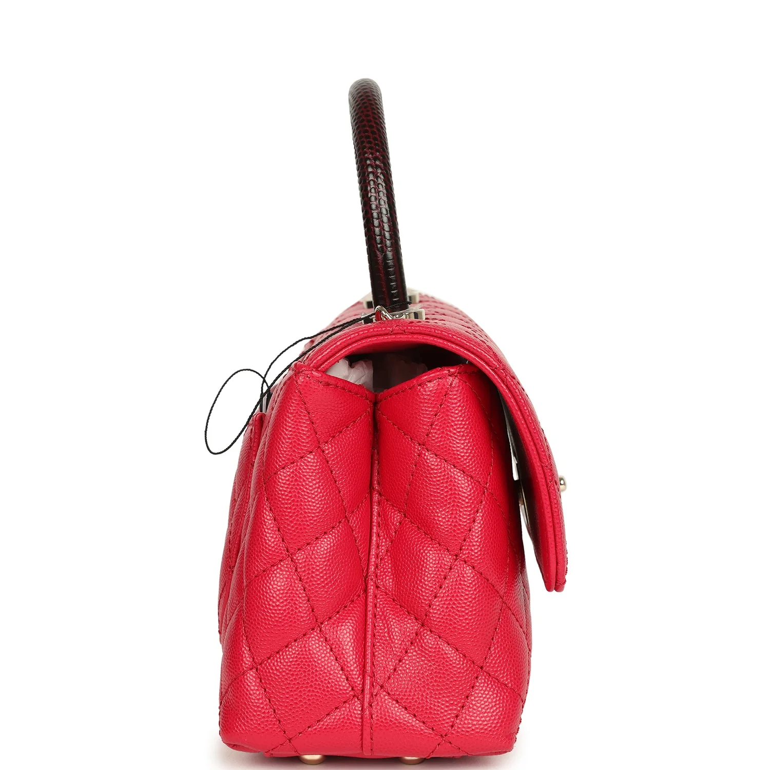 Chanel Small Coco Top Handle Flap Bag Dark Red Shiny Caviar and Burgundy Lizard Light Gold Hardware