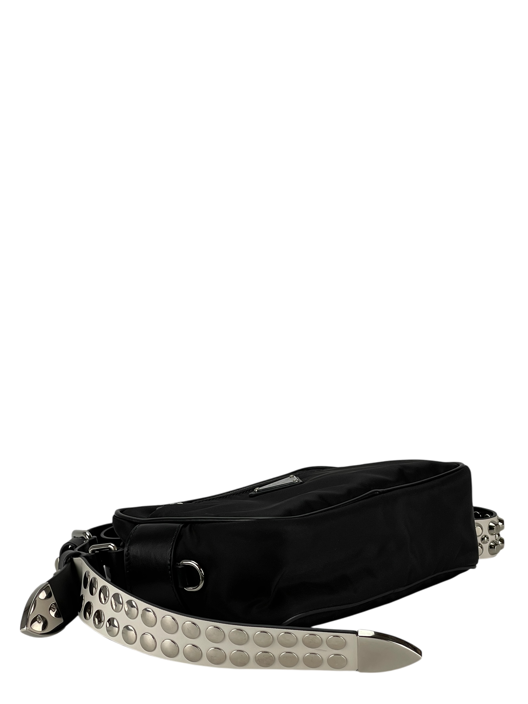 PRADA - New Vela Nylon Cross Body Bag Black Silver