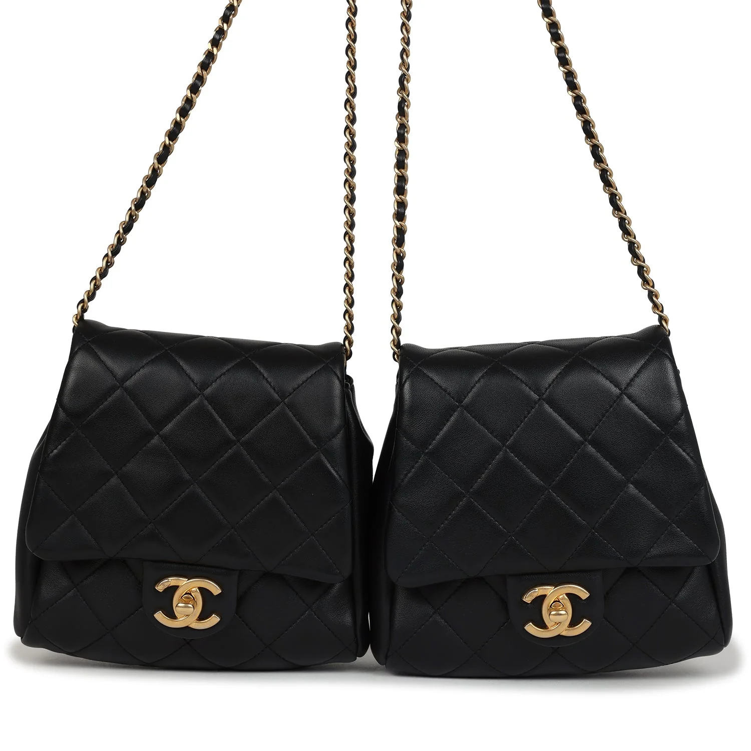Pre-owned Chanel Twins Side Pack Black Lambskin Faux Pearls & Brushed Gold Hardware