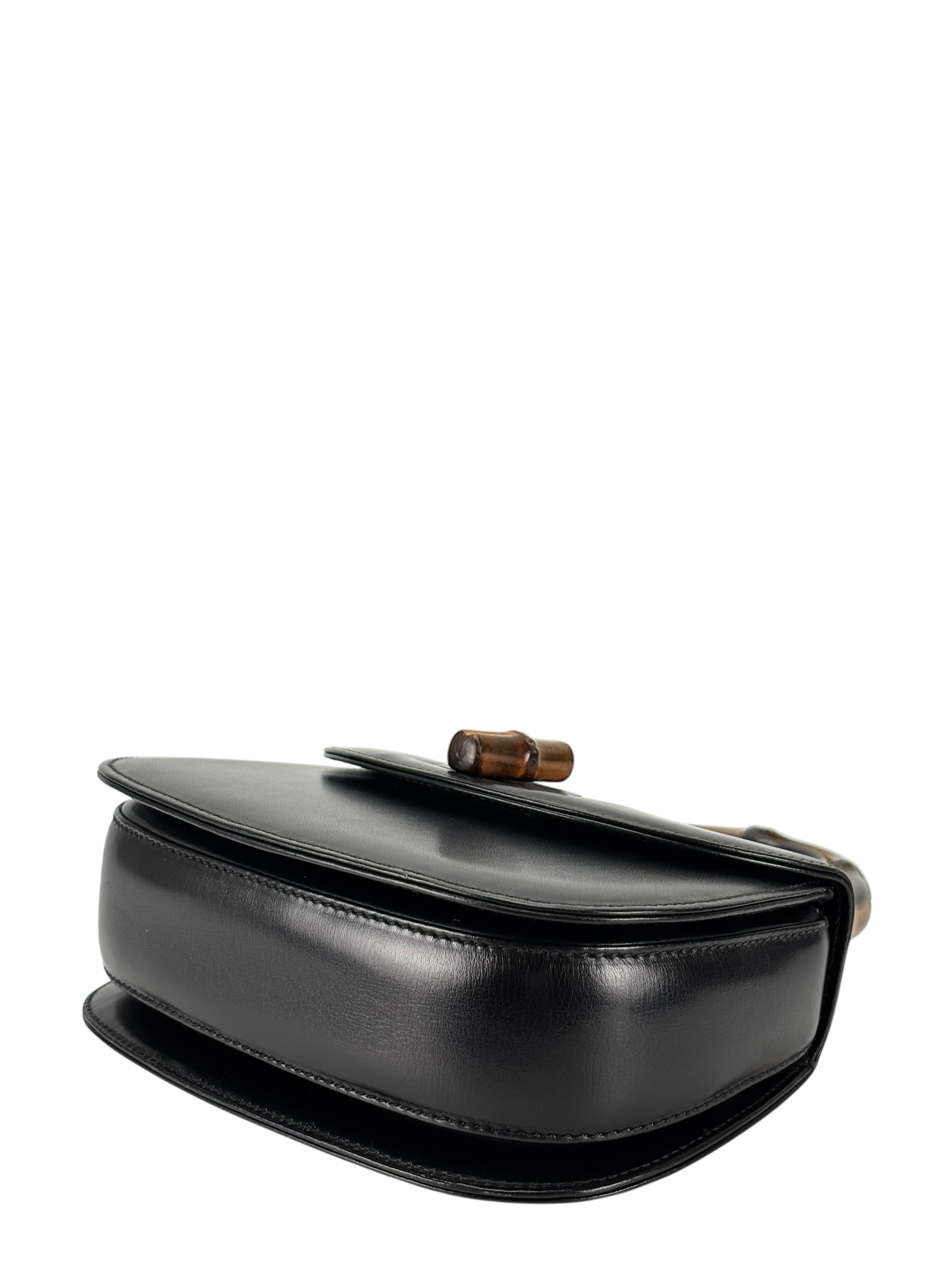 GUCCI - Black Box Leather 2way Small Leather Bamboo Handbag