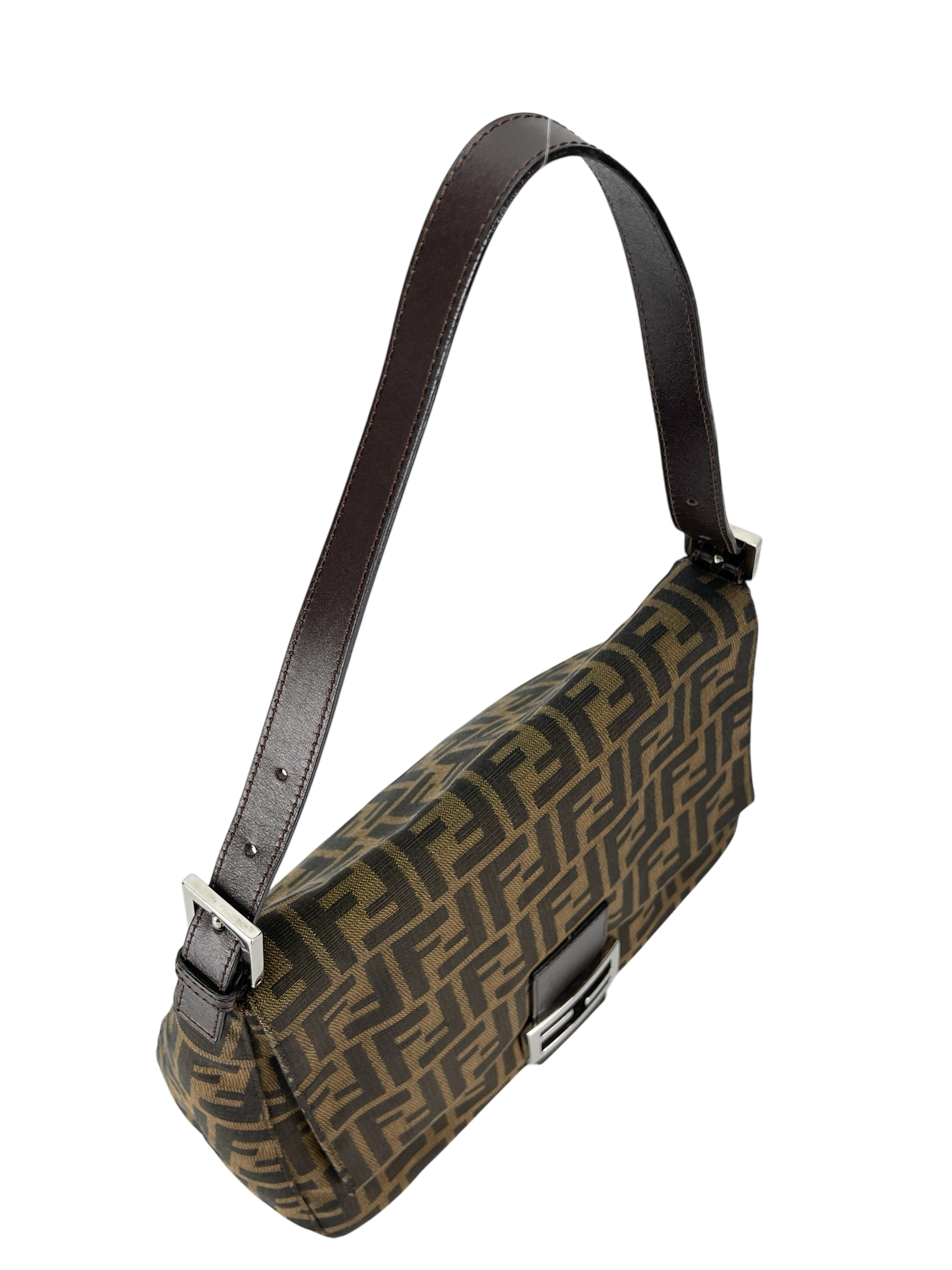 FENDI - Brown Zucca Mamma Baguette Handbag Silver Hardware