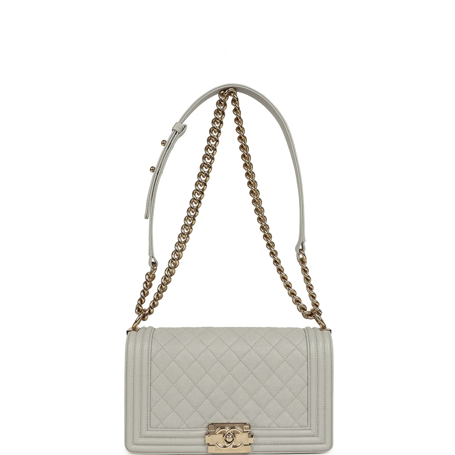 Pre-owned Chanel Medium Boy Bag Grey Shiny Caviar Light Gold Hardware