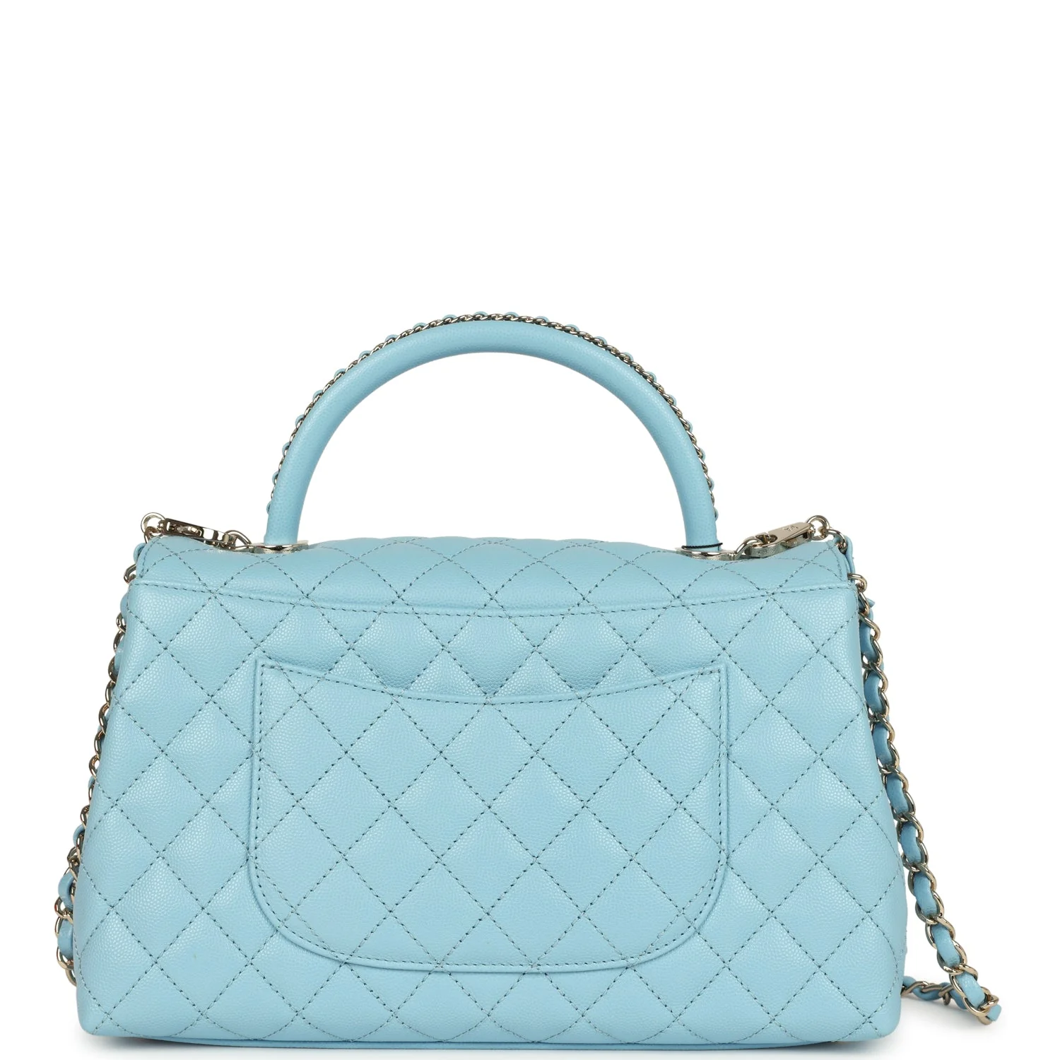 Chanel Medium Coco Top Handle Flap Bag Light Blue Shiny Caviar Light Gold Hardware