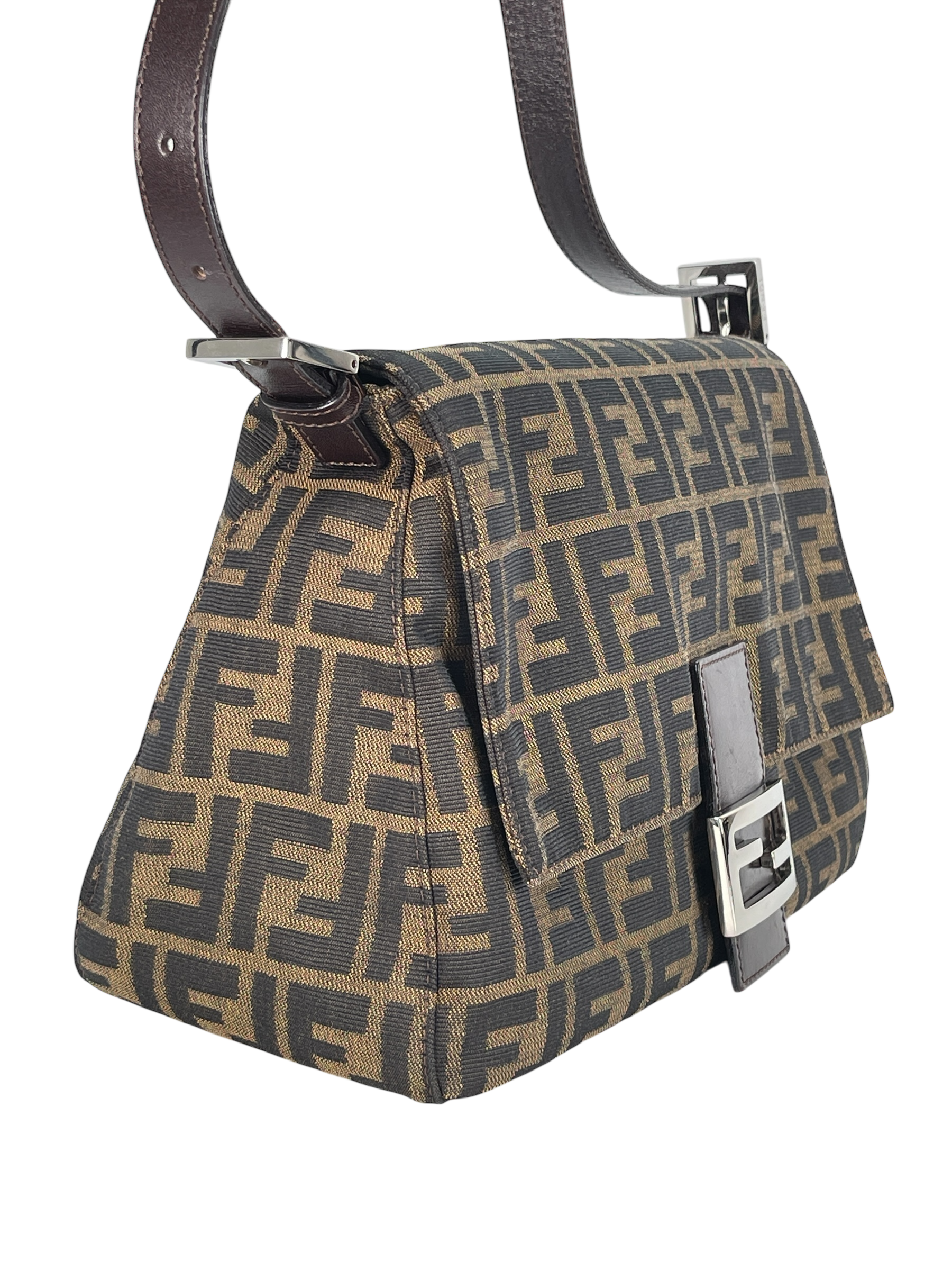 FENDI - Brown Zucca Mamma Baguette Handbag Silver Hardware