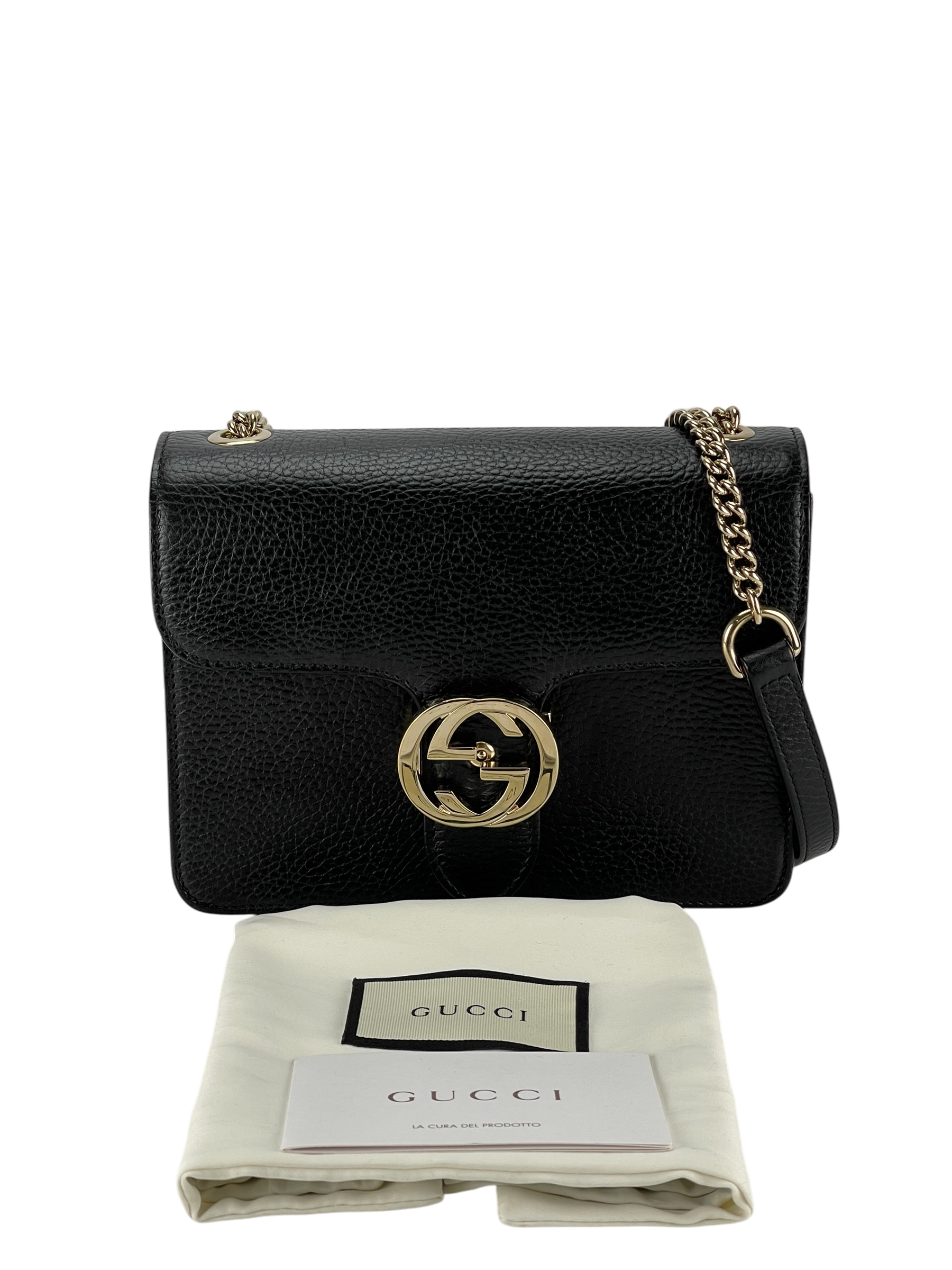 GUCCI - Black Interlocking G Chain Shoulder Bag