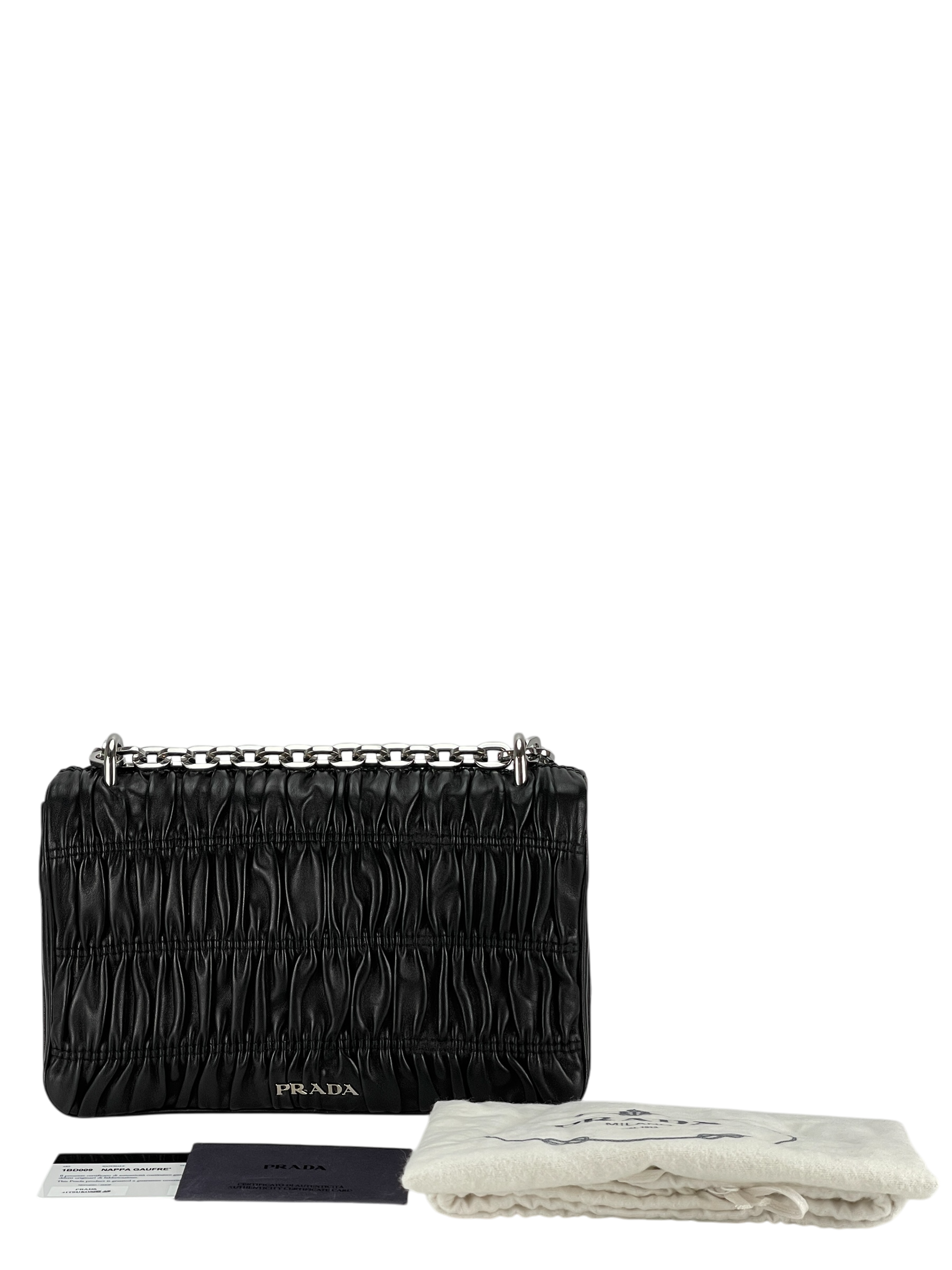PRADA - Black  Nappa Calfskin Waffle Chain Shoulder Bag