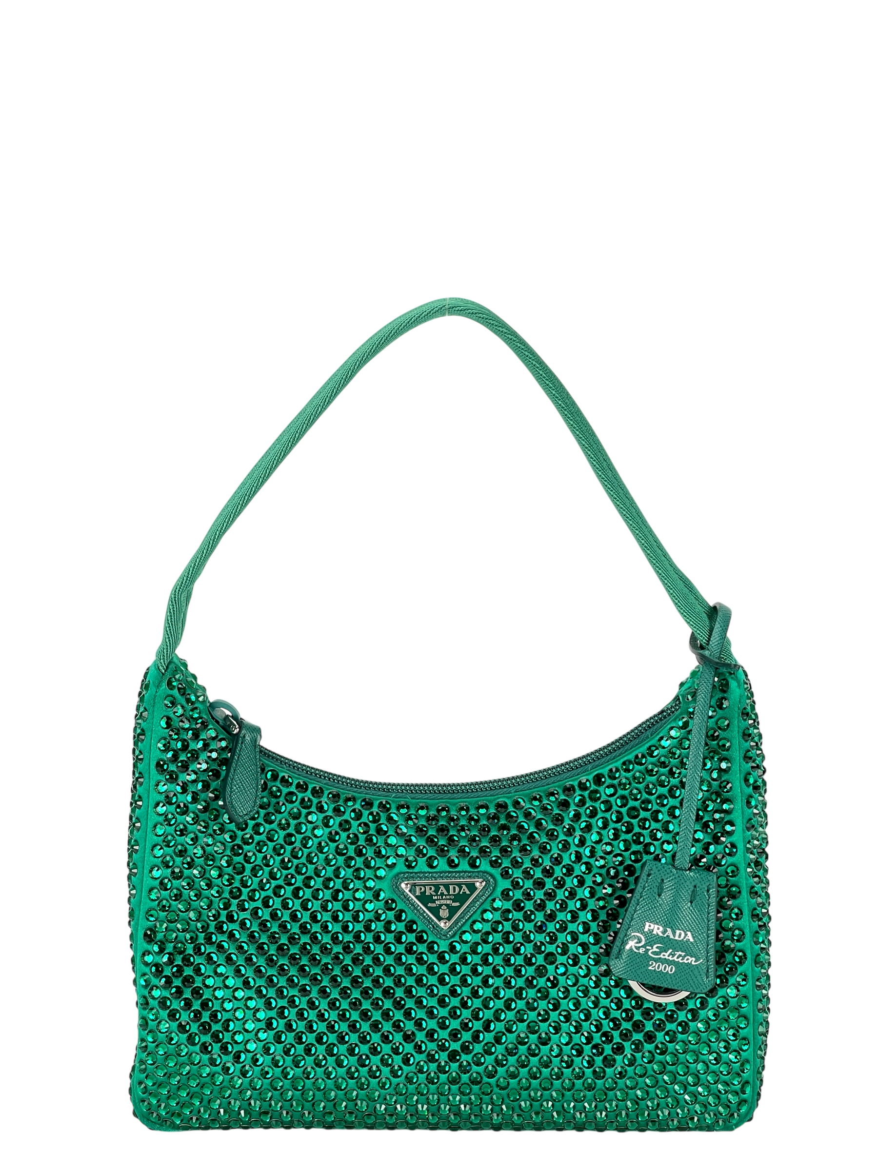 PRADA - Satin Crystal Mini Re-Edition 2000 Bag Mango