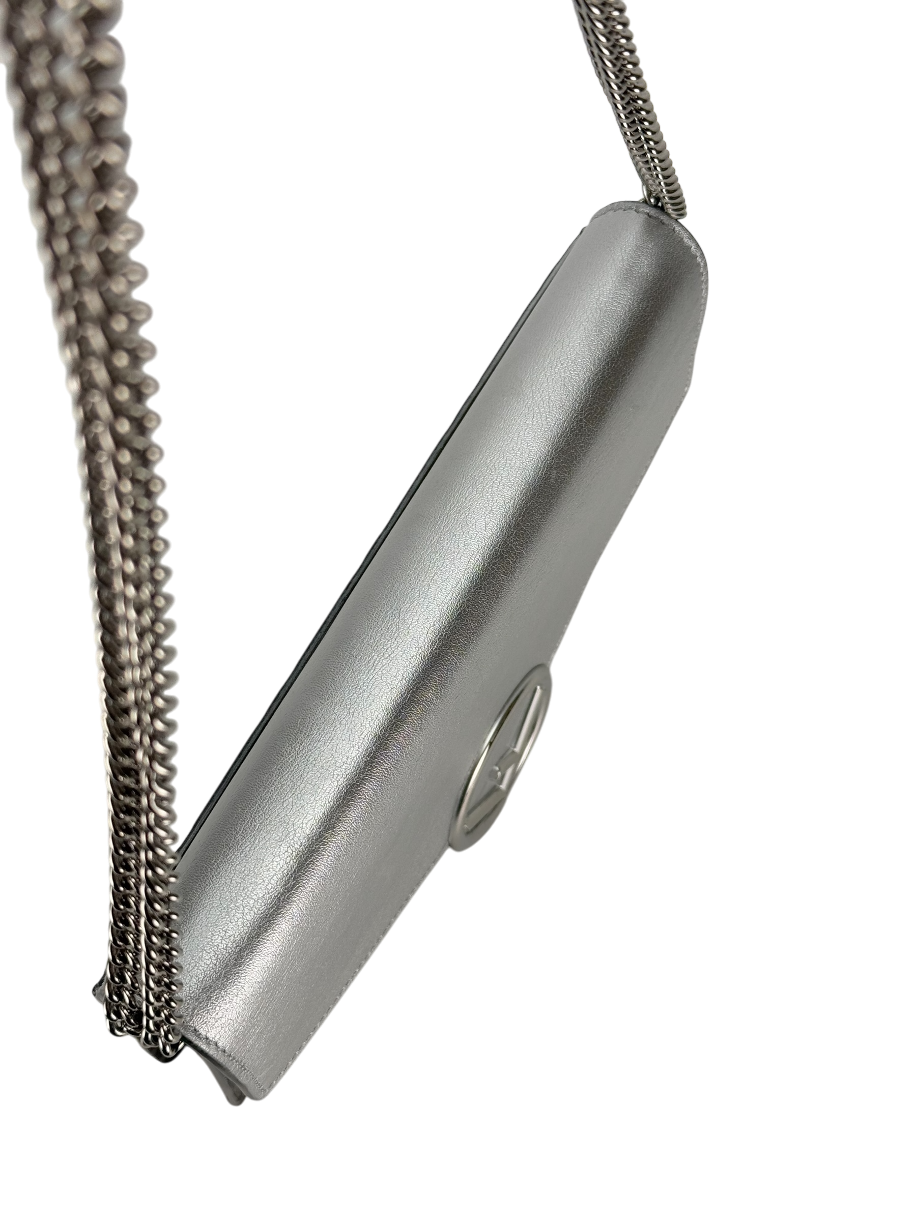 FENDI - Sliver FF Wallet On Chain leather Canvas handbag