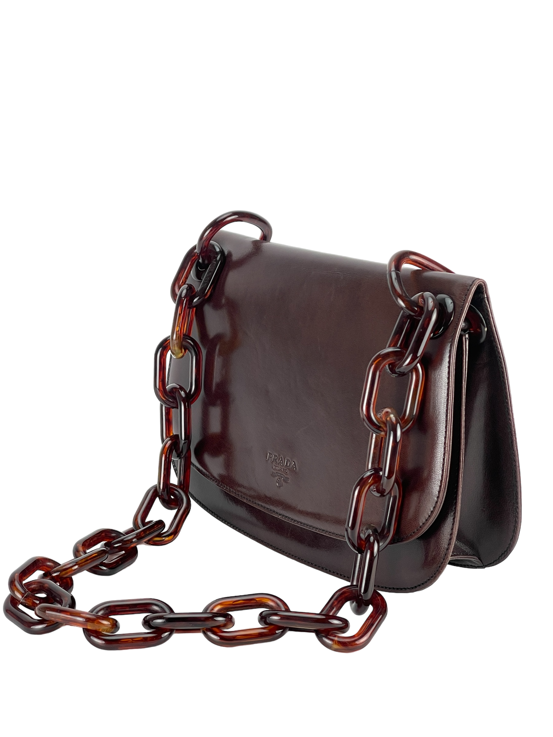 PRADA - Brown Leather Madras Swing Bag