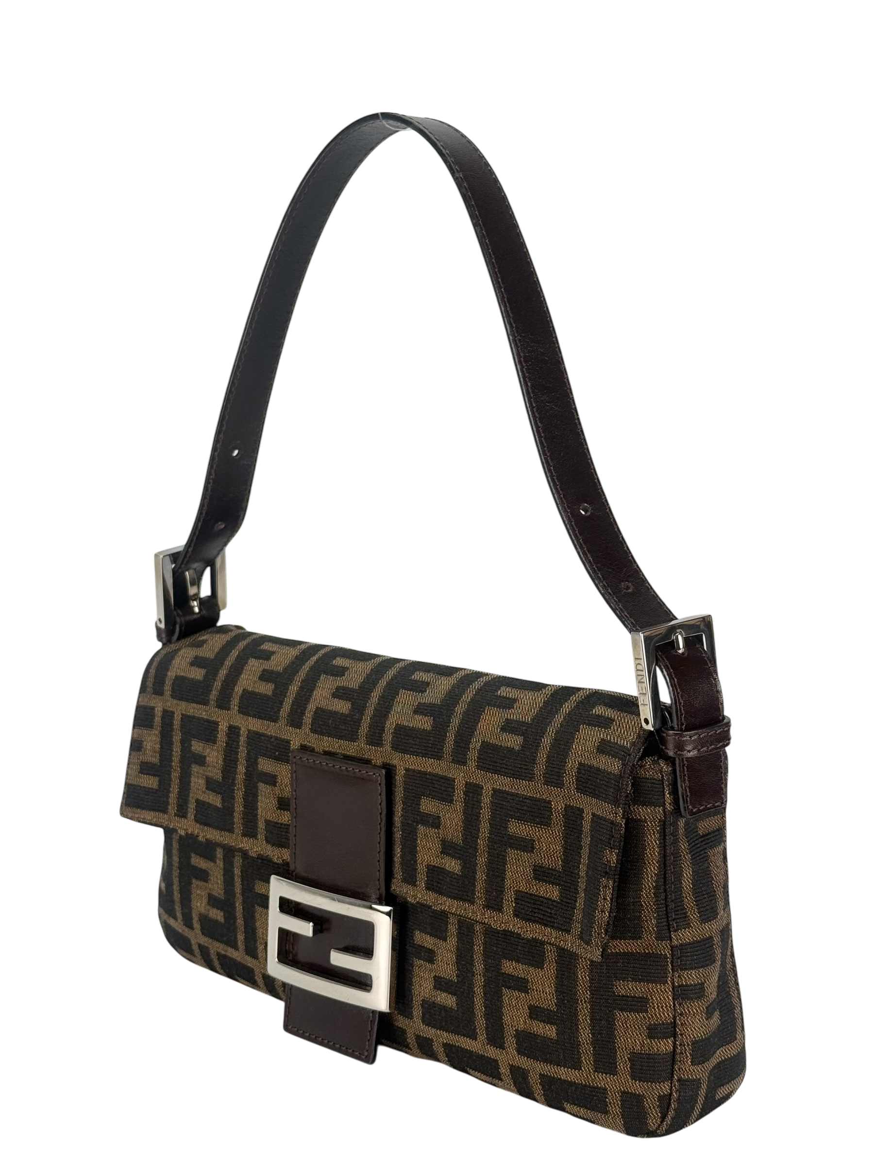FENDI - Brown Zucca Baguette Handbag Silver Hardware