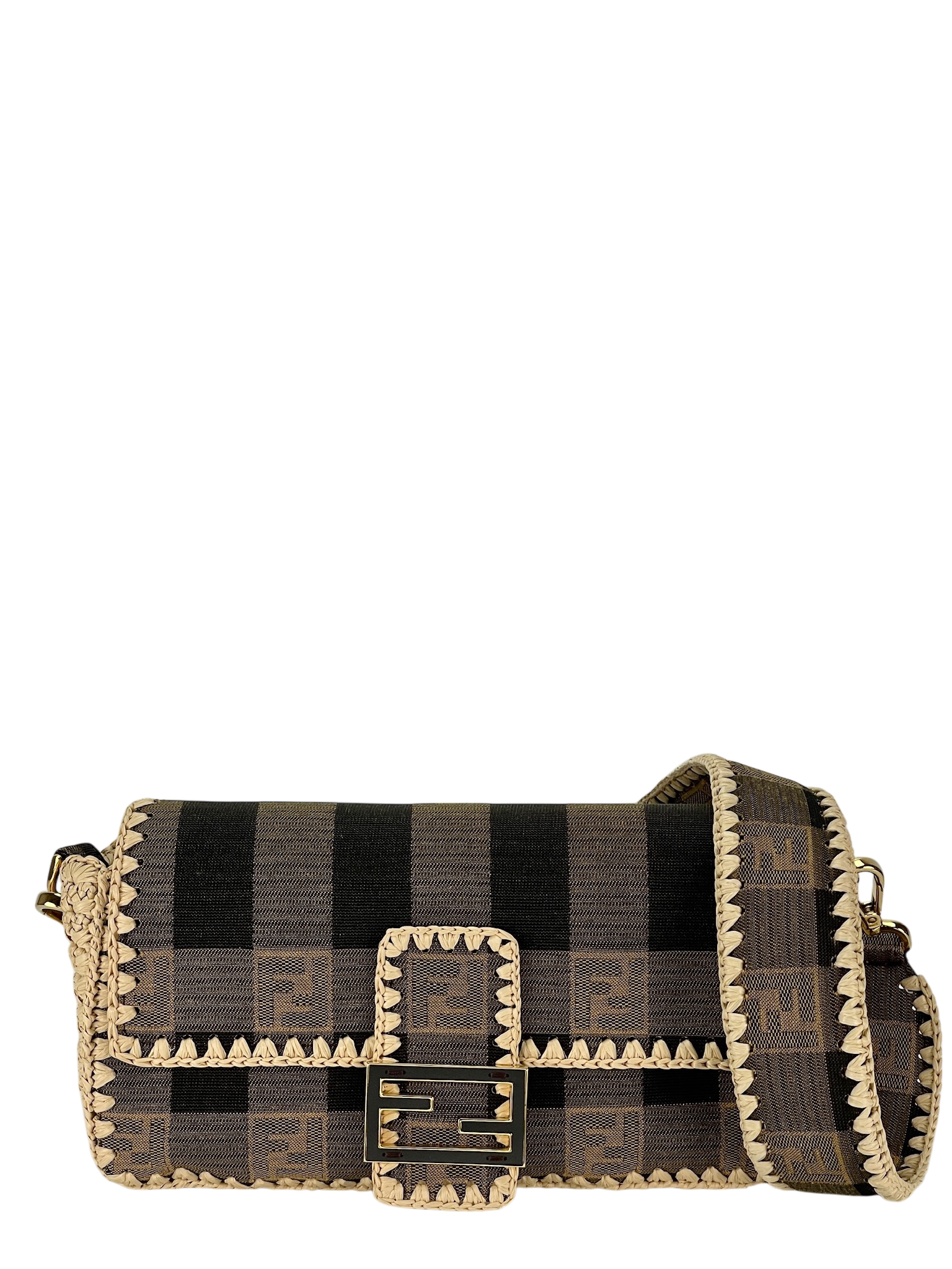 FENDI - Zucca Pecan Canvas Raffia Mamma Bucket 2Way Bag