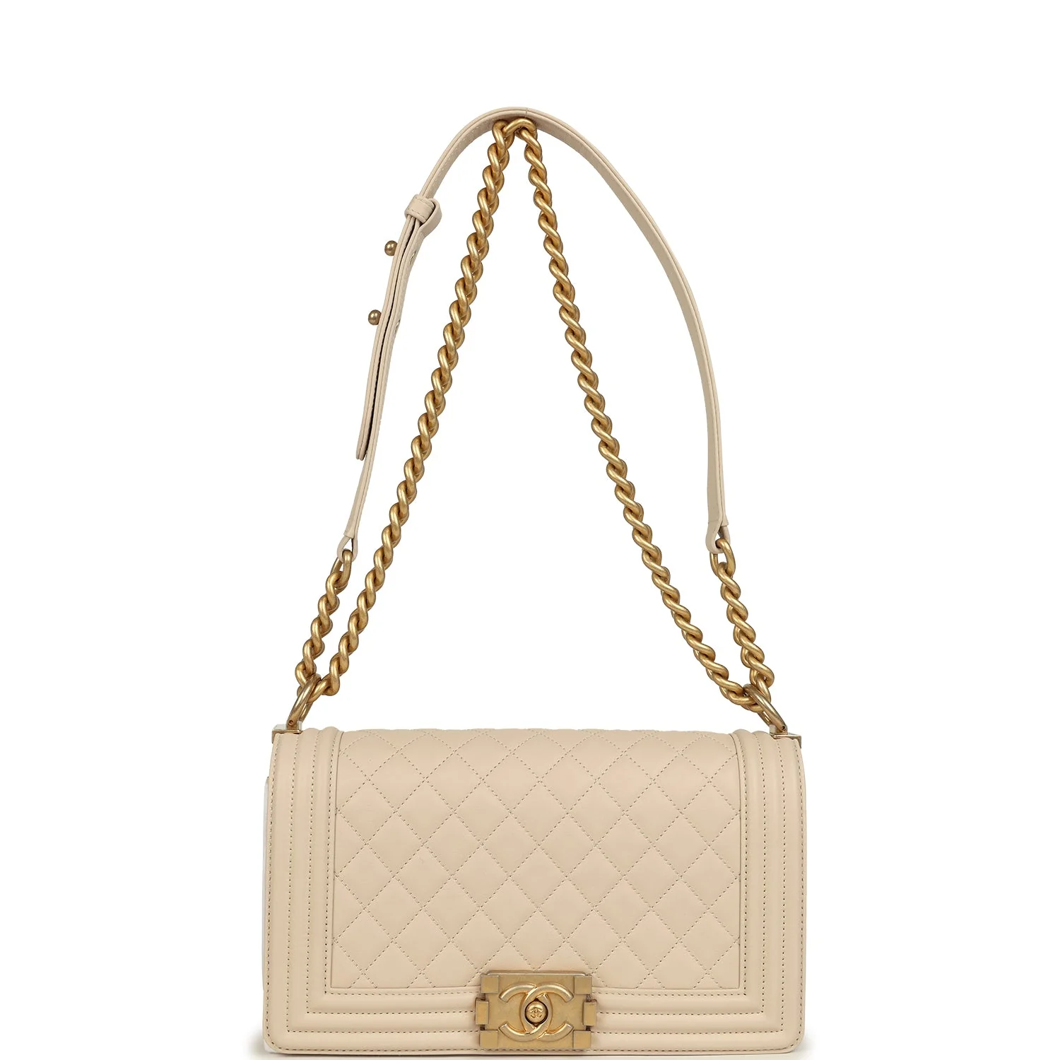 Chanel Medium Boy Bag Cream Lambskin Antique Gold Hardware