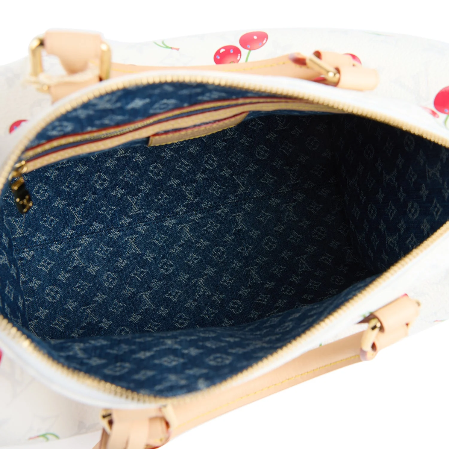 Louis Vuitton X Takashi Murakami Soft Speedy Bandouliere 30 Cherry White Monogram Gold Hardware