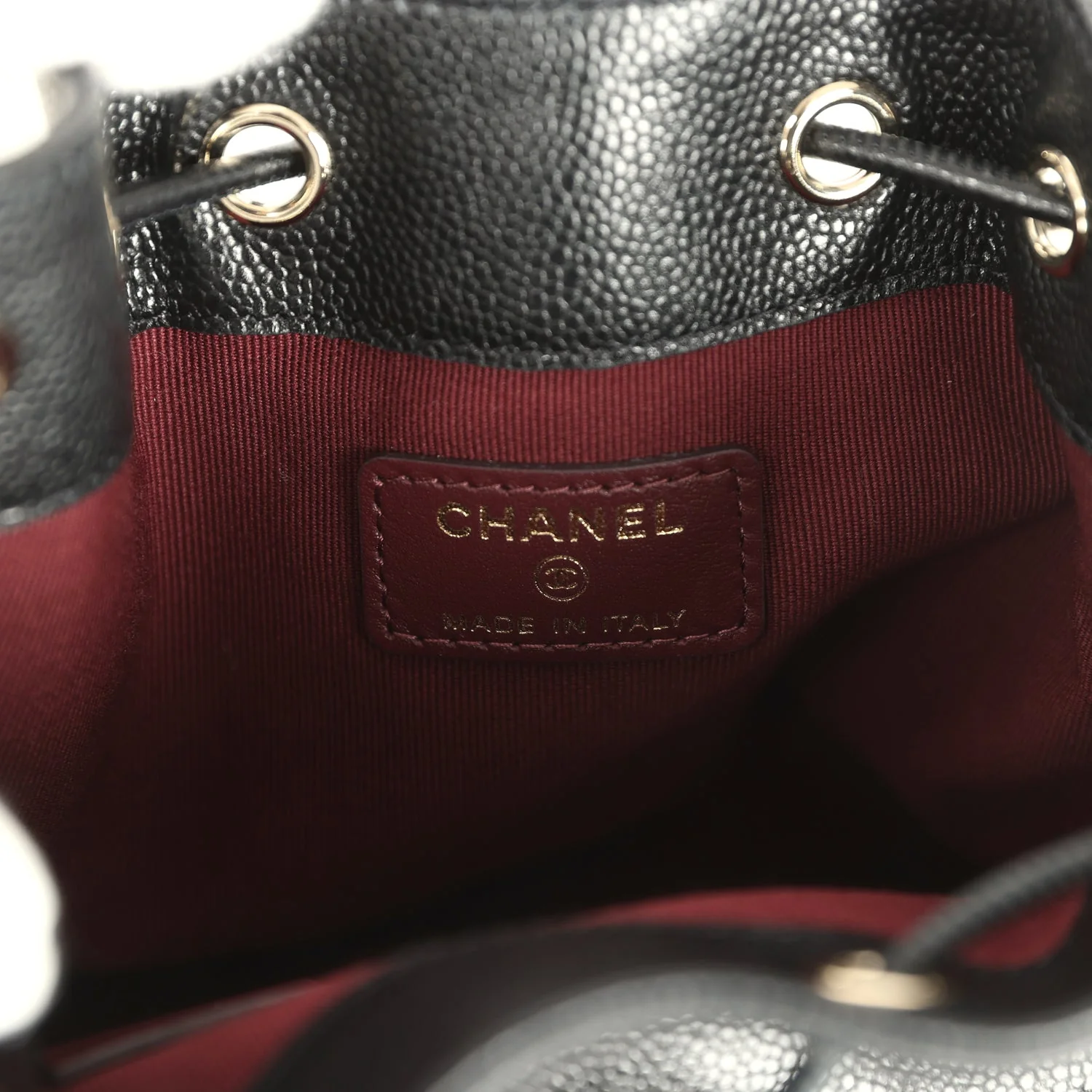 Chanel Mini Top Handle Bucket Bag with Chain Black Shiny Caviar Light Gold Hardware