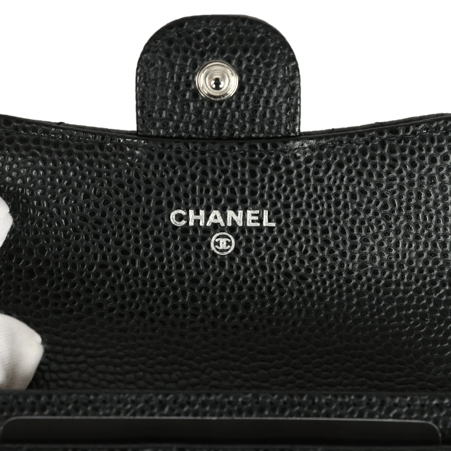 Chanel Classic Card Holder Wallet Black Caviar Silver Hardware
