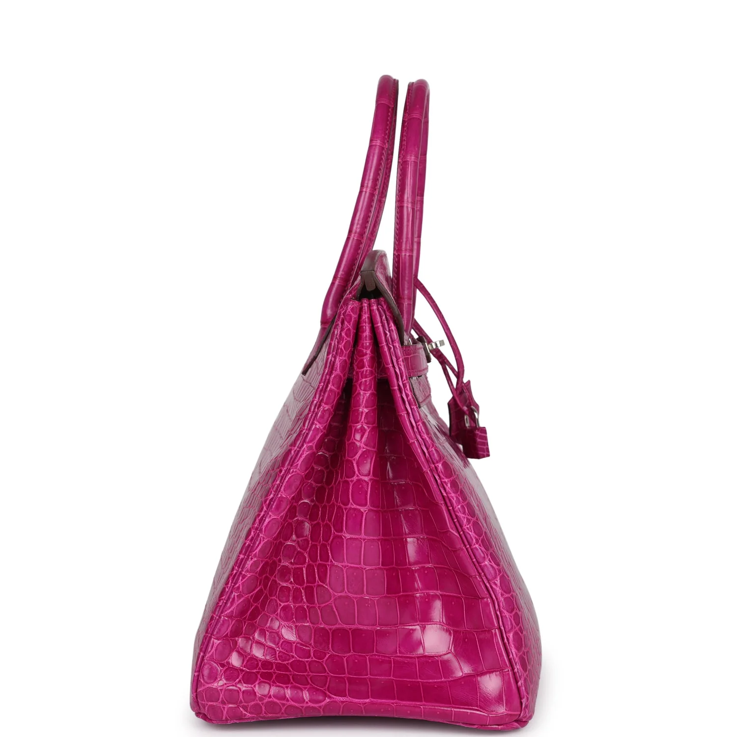 Pre-owned Hermes Birkin 35 Rose Scheherazade Shiny Porosus Crocodile Palladium Hardware