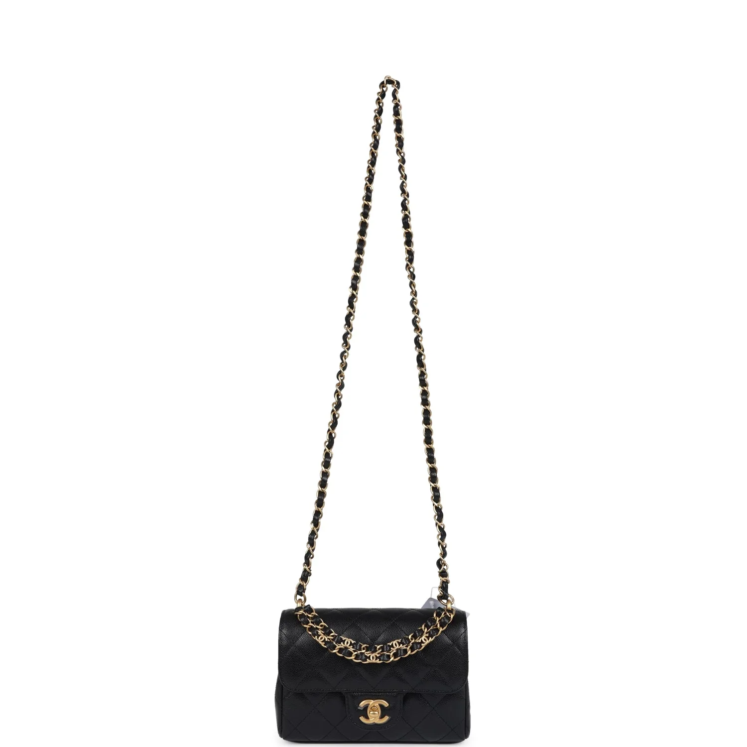 Chanel Mini Top Handle Flap Bag Black Grained Calfskin Brushed Gold Hardware