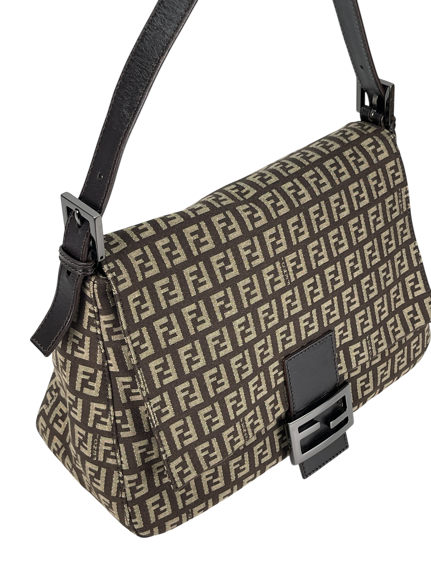 FENDI - Brown Canvas Zucca Mamma Baguette Handbag Silver Hardware