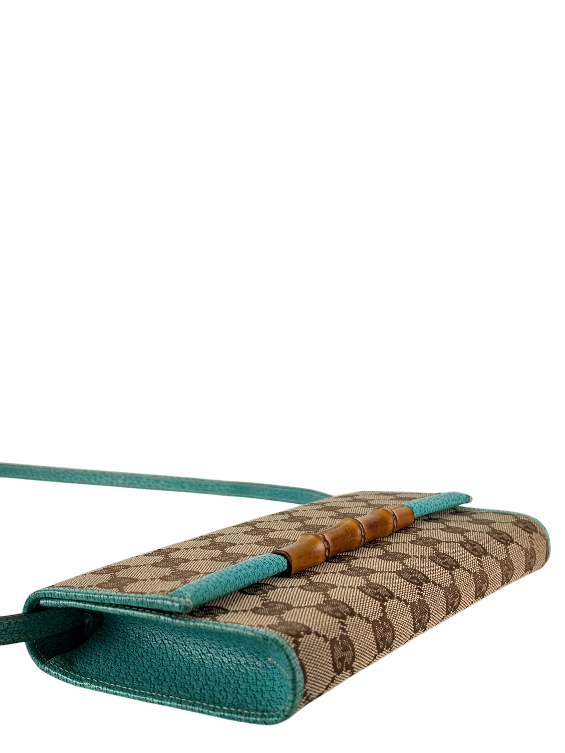 GUCCI - Bamboo GG Crossbody Shoulder Bag Blue Beige